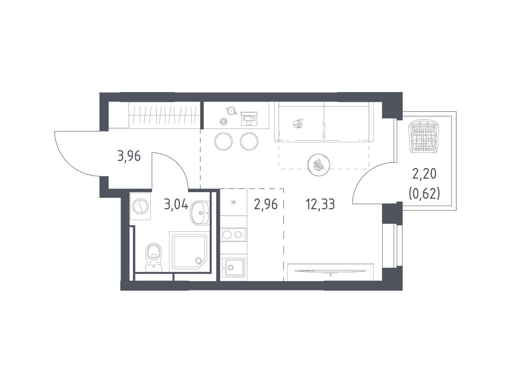Планировка: Студия 22.91 м² в новостройке Богдановский Лес