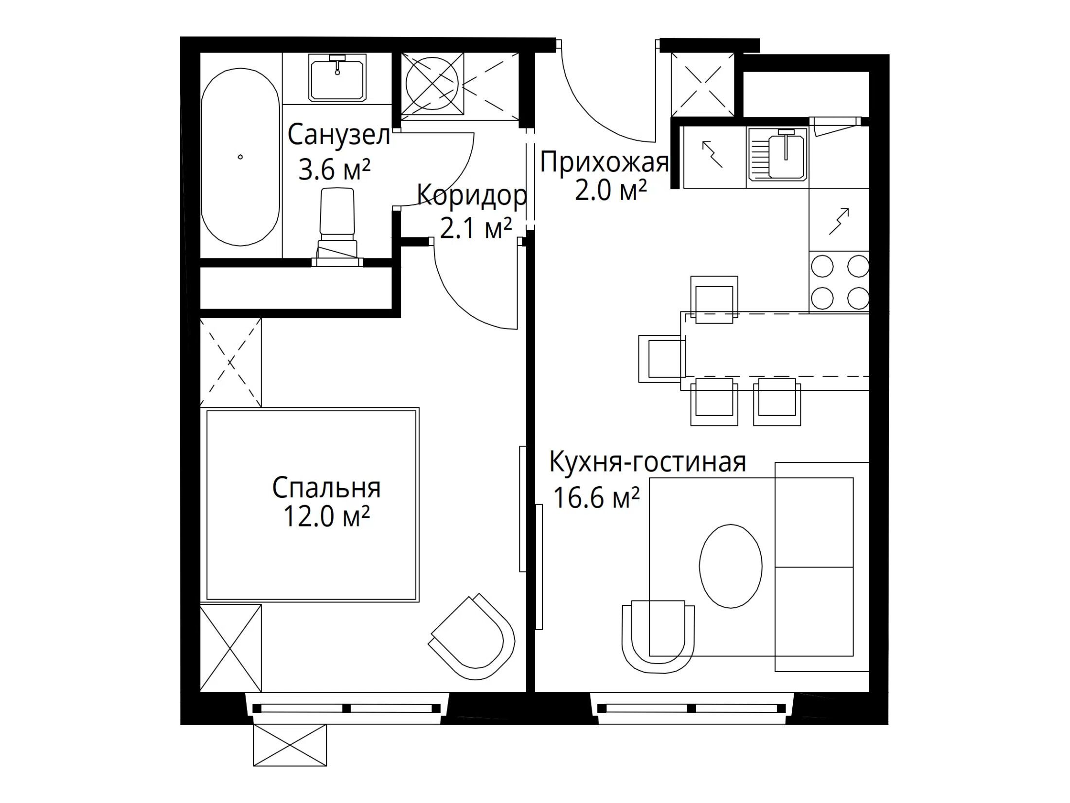 Планировка: 1-комн. квартира 36.30 м² в новостройке У реки Эко Видное 2