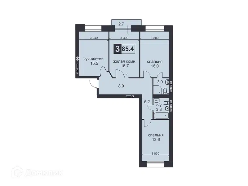 Планировка: 3-комн. квартира 85.40 м² в новостройке Михайловский