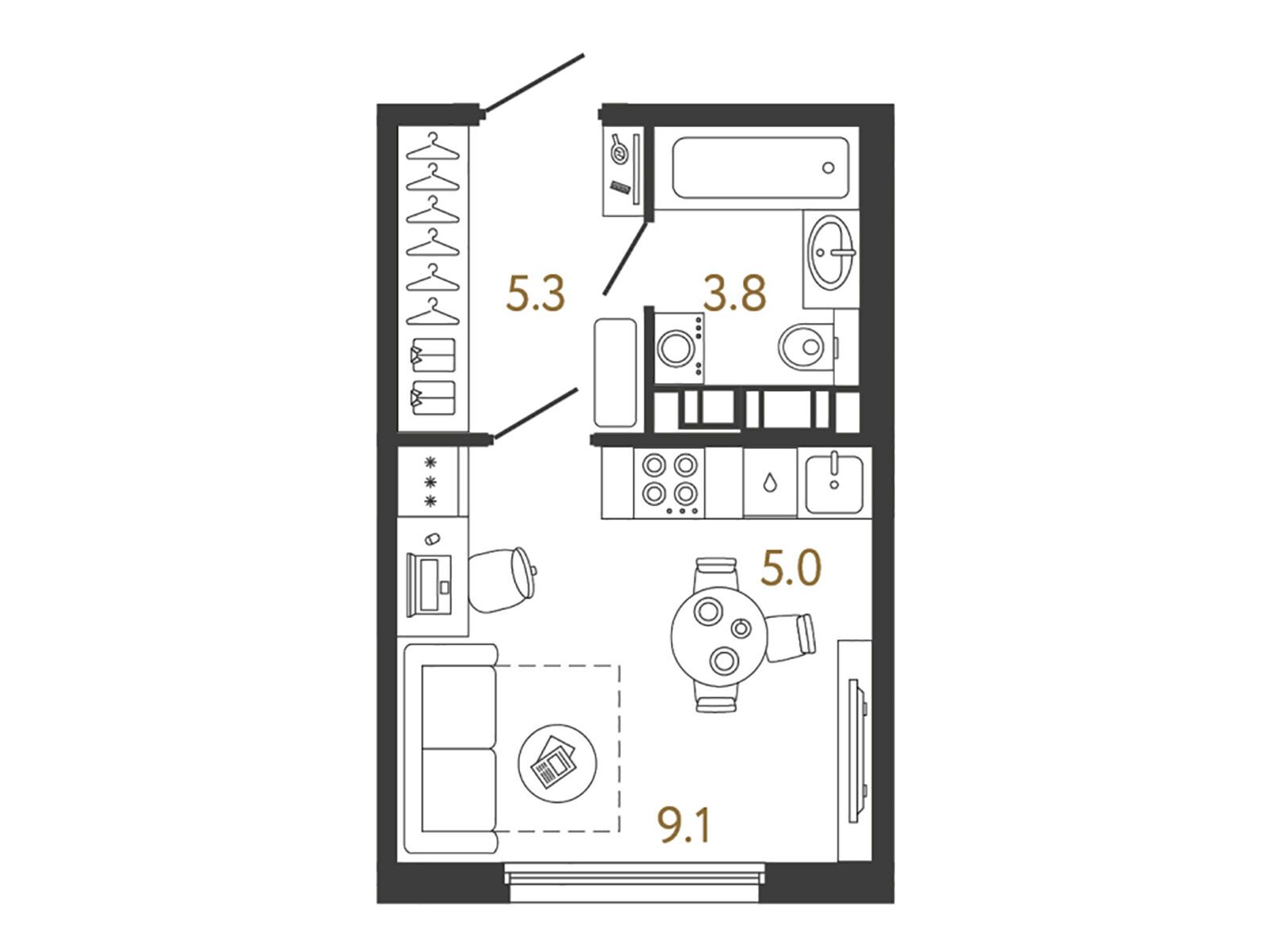 Планировка: Студия 23.20 м² в новостройке Гений