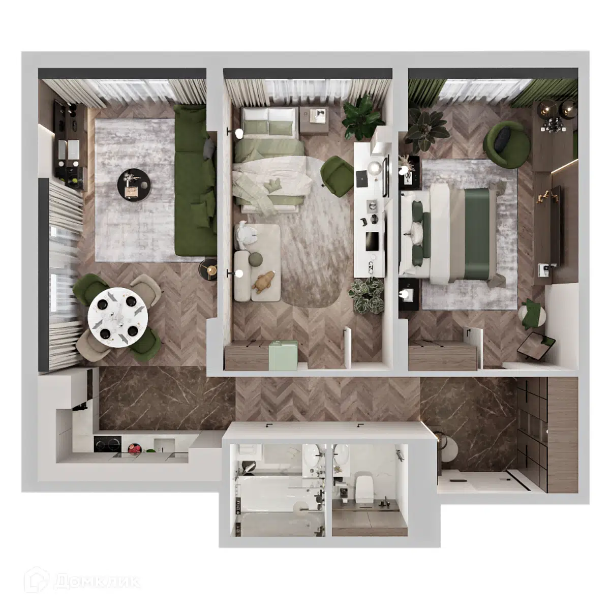 Планировка: 2-комн. квартира 74.49 м² в новостройке Клубный дом на Пушкина