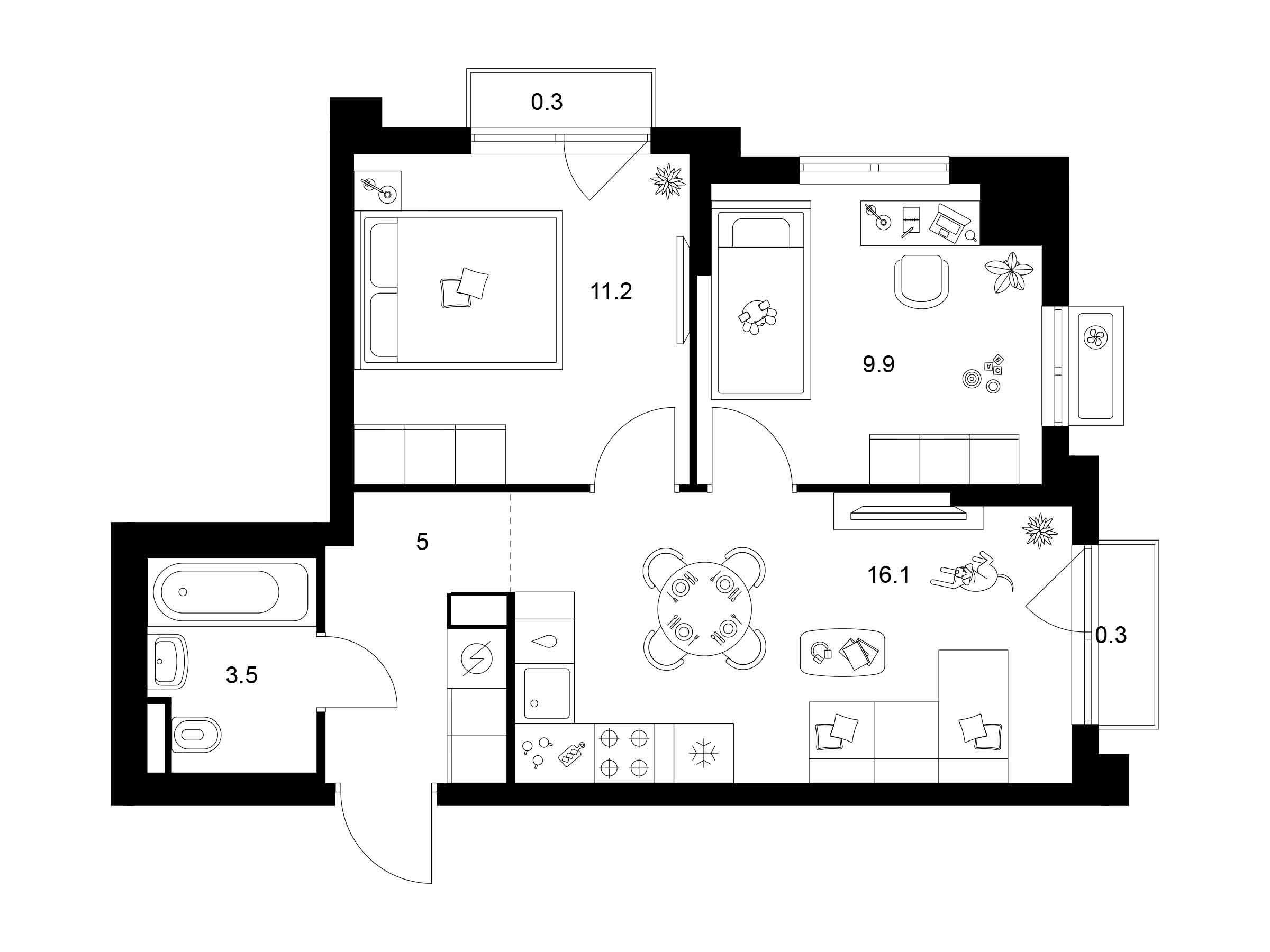 Планировка: 2-комн. квартира 46.30 м² в новостройке ЖК Ярославский