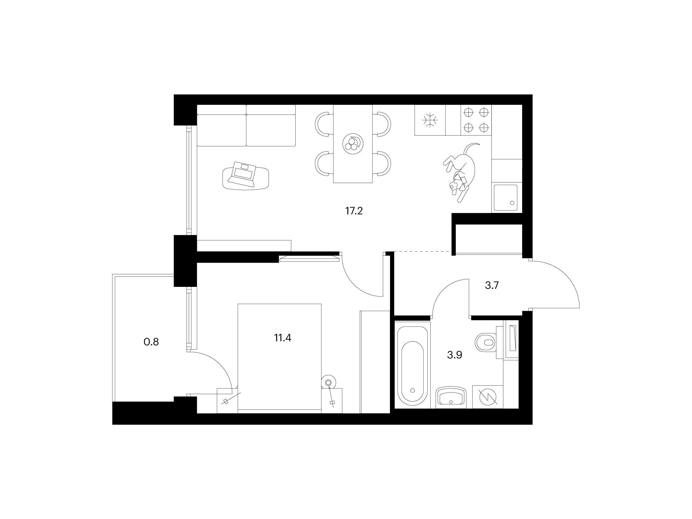 Планировка: 1-комн. квартира 37.00 м² в новостройке Бусиновский парк