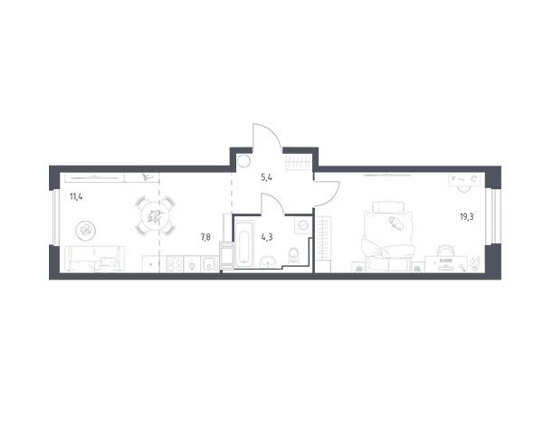 Планировка: 1-комн. квартира 47.40 м² в новостройке Мытищи Парк