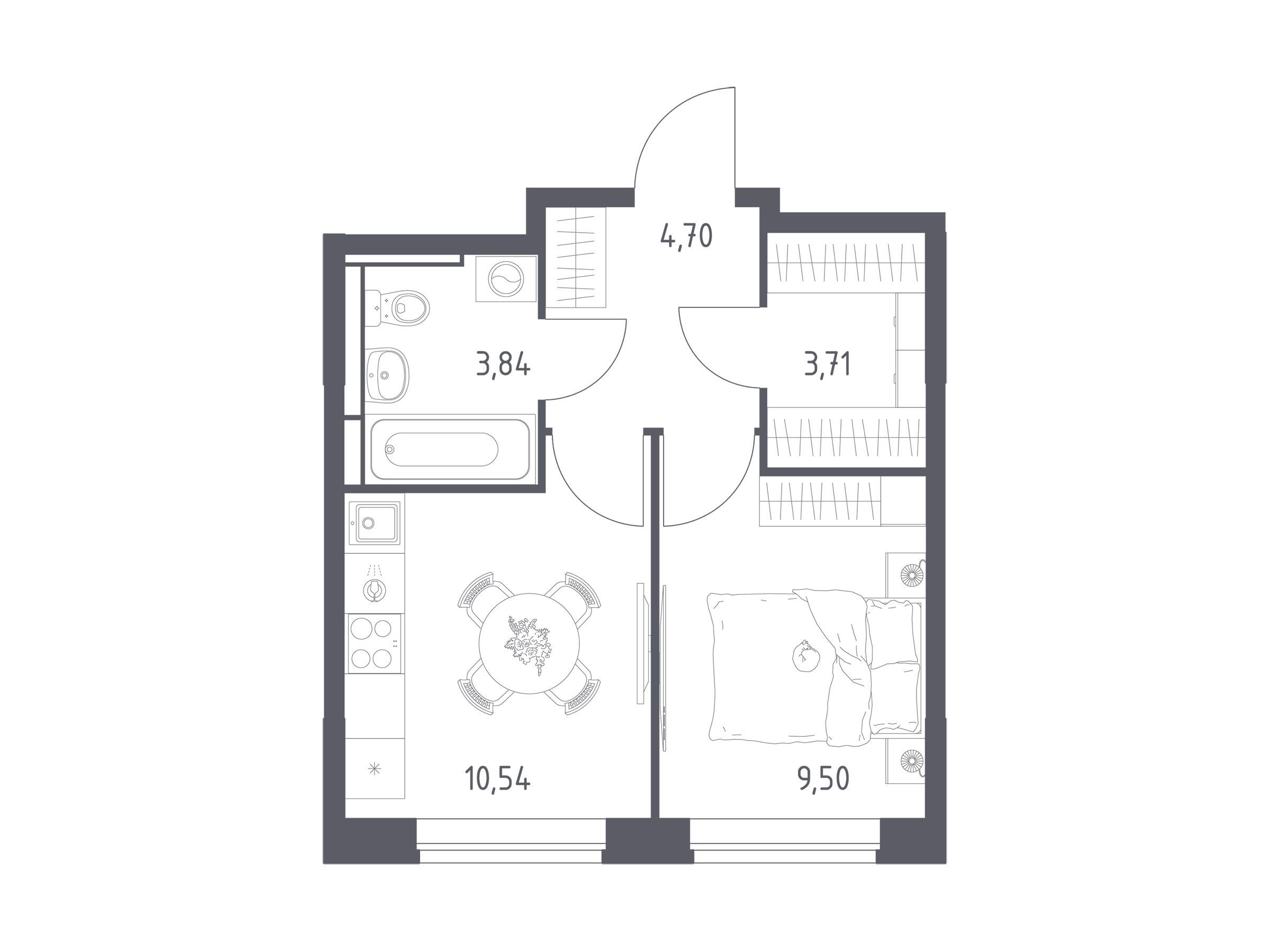 Планировка: 1-комн. квартира 32.29 м² в новостройке ЖК Богдановский Лес