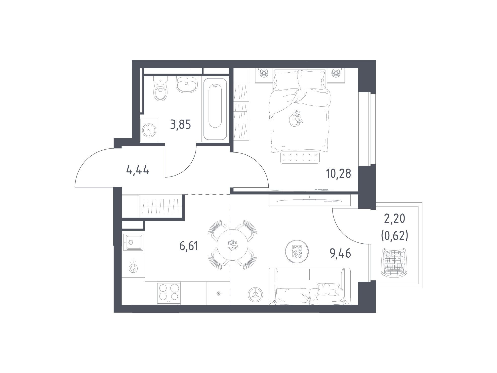 Планировка: 1-комн. квартира 35.26 м² в новостройке Богдановский Лес