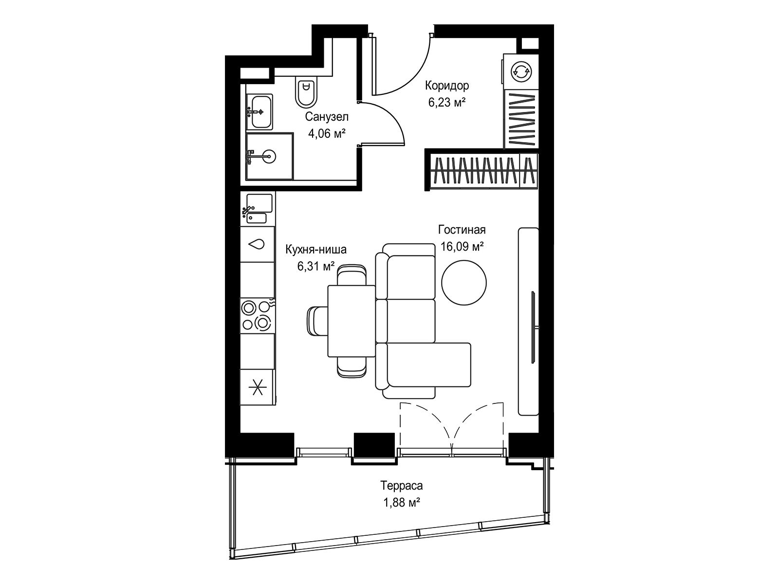 Планировка: Студия 34.70 м² в новостройке Селигер Сити