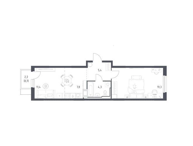 Планировка: 1-комн. квартира 48.30 м² в новостройке Мытищи Парк