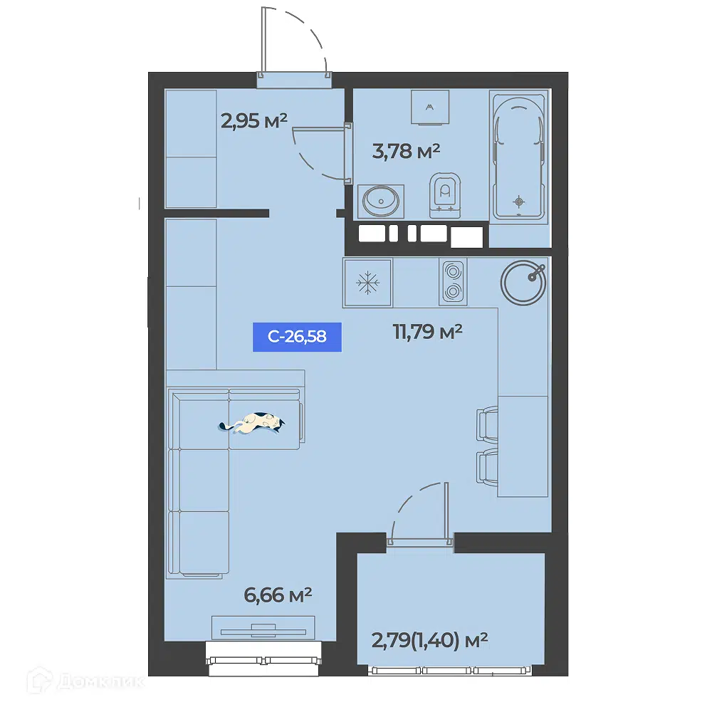 Планировка: Студия 26.58 м² в новостройке Соловей