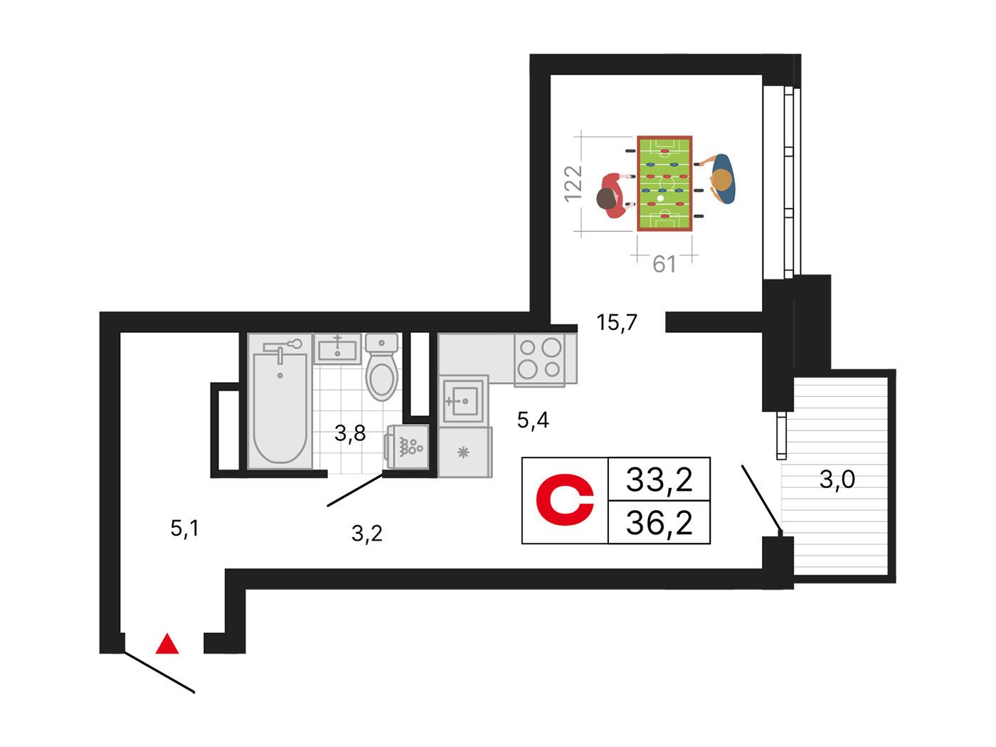 Планировка: Студия 36.20 м² в новостройке Бестселлер