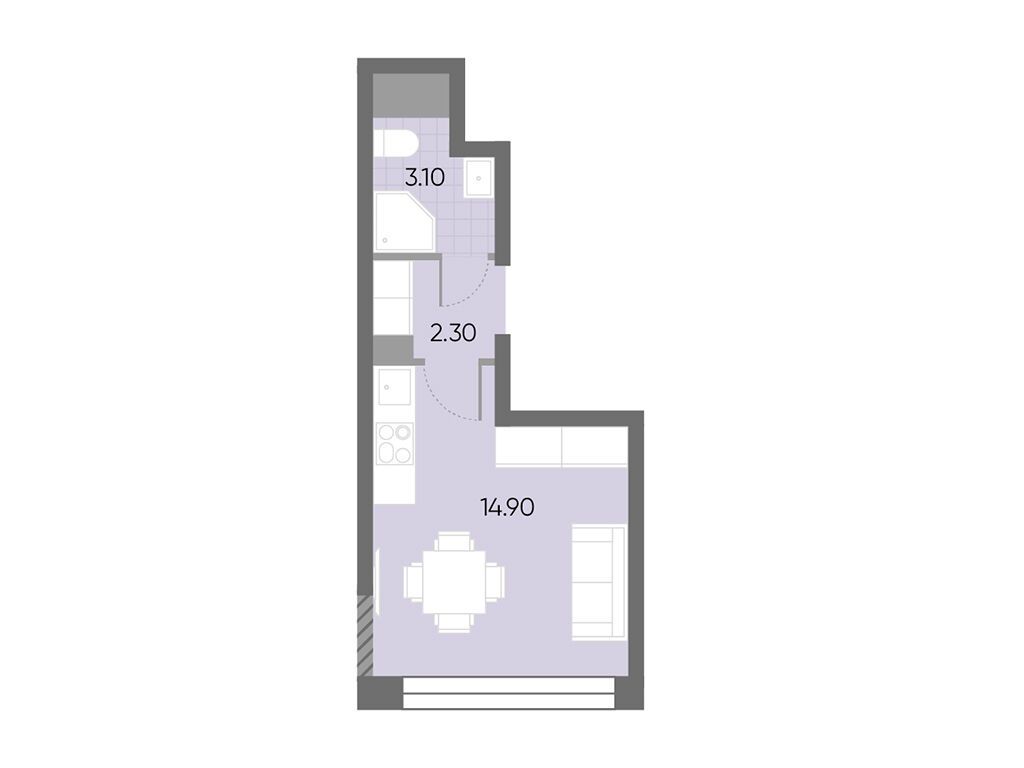 Планировка: Студия 20.30 м² в новостройке ЖК Вейв