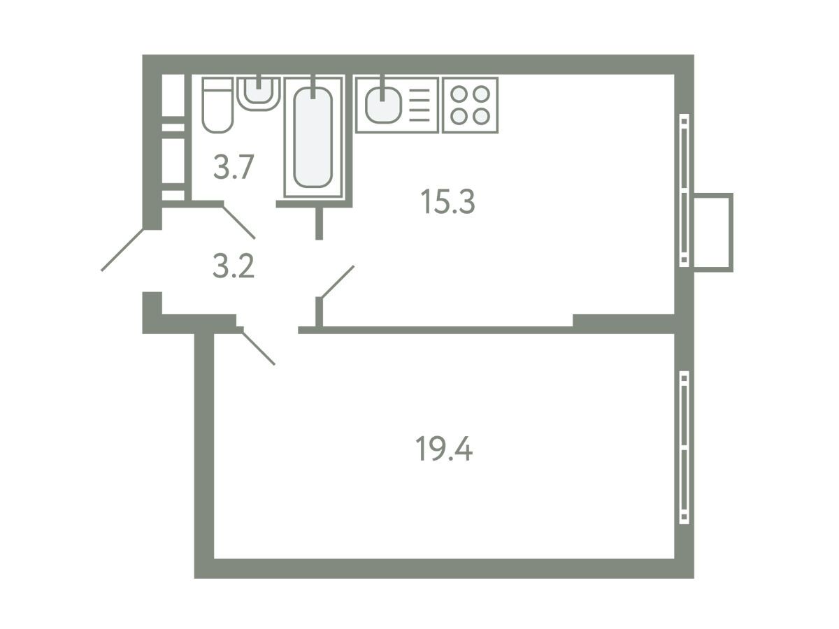 Планировка: 1-комн. квартира 40.80 м² в новостройке ЖК Ново-Молоково
