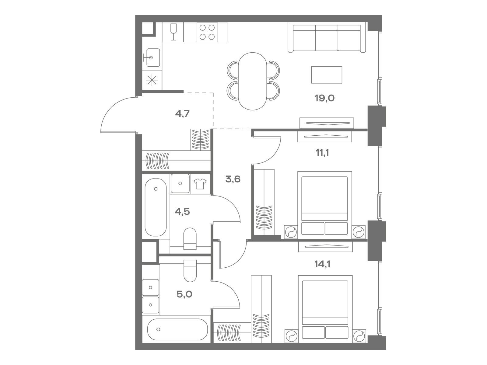 Планировка: 2-комн. квартира 62.00 м² в новостройке ЖК Соул