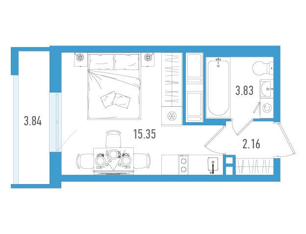 Планировка: Студия 22.49 м² в новостройке ЖК Старлайт
