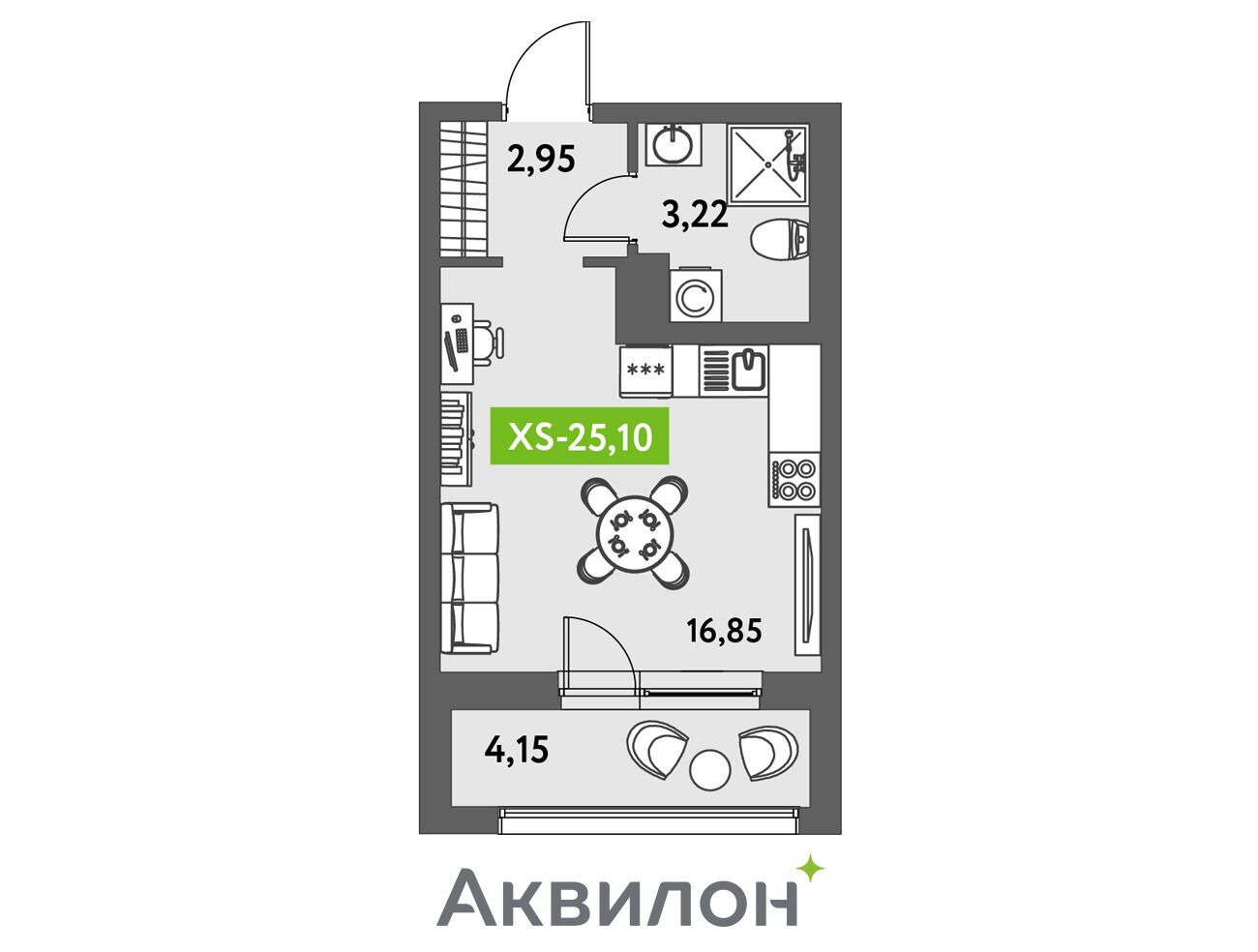 Планировка: Студия 26.30 м² в новостройке Аквилон Лив