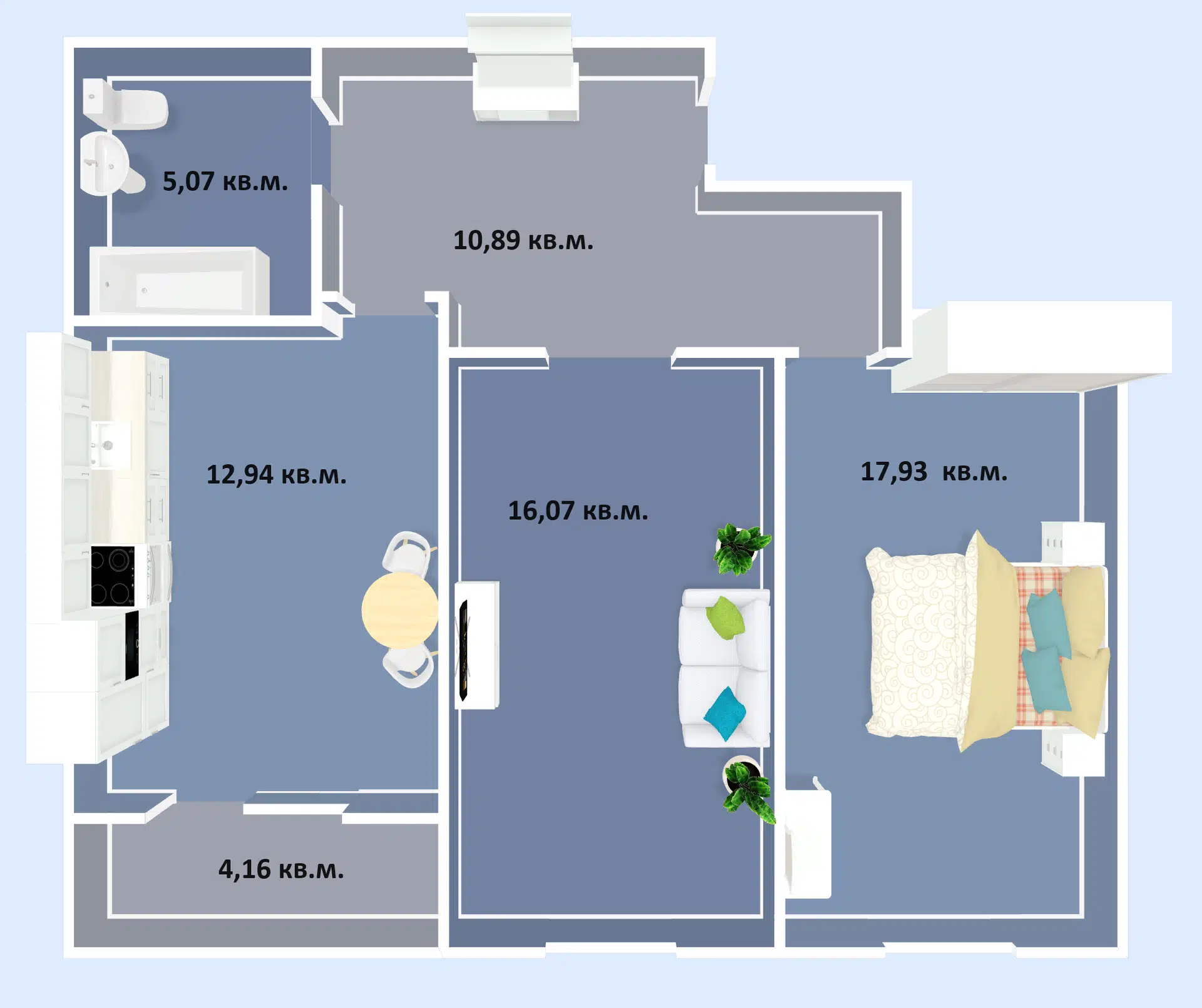 Планировка: 2-комн. квартира 67.06 м² в новостройке Успех