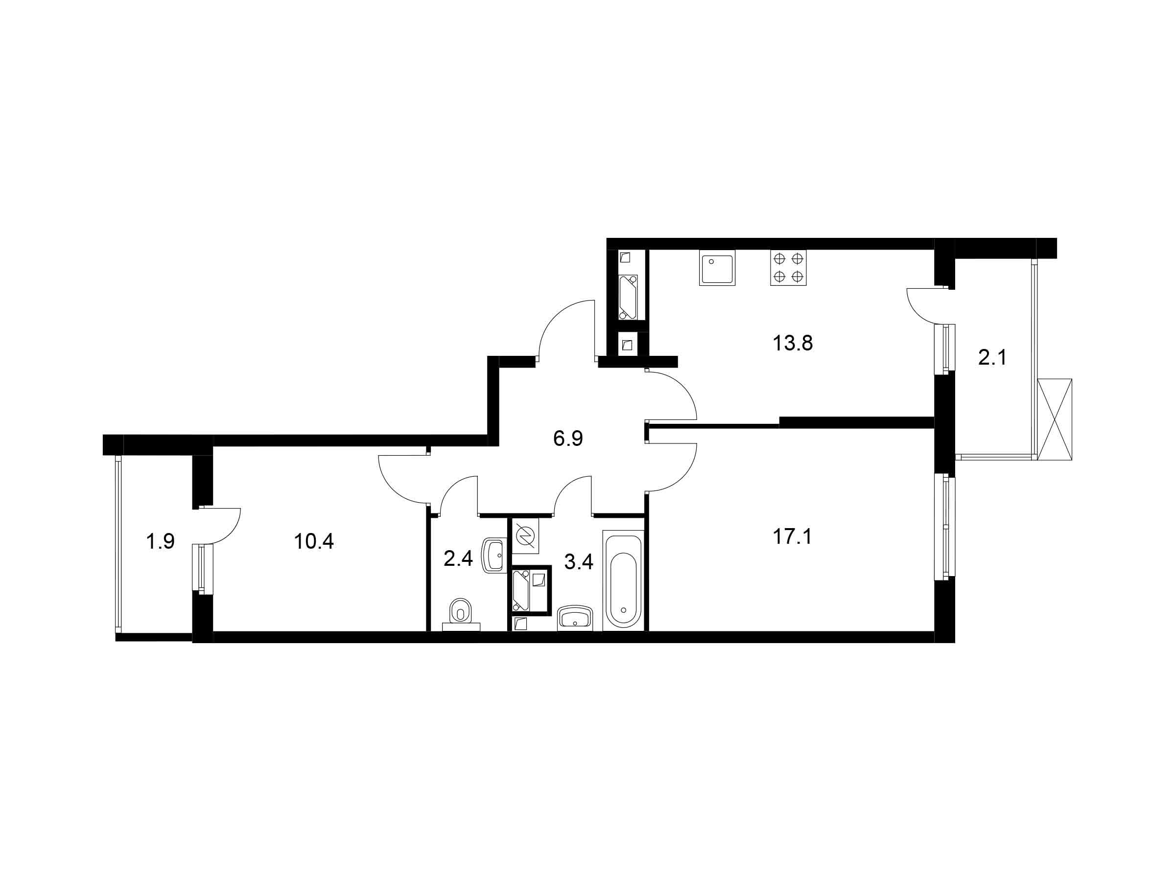 Планировка: 2-комн. квартира 58.00 м² в новостройке Митинский лес