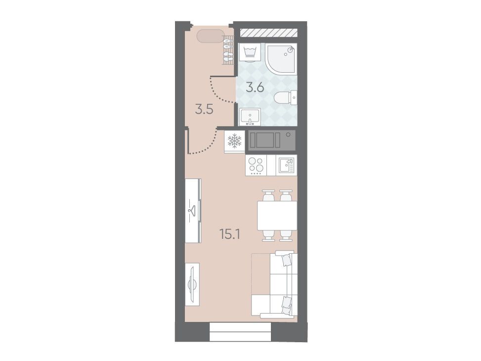 Планировка: Студия 22.60 м² в новостройке Большая Охта