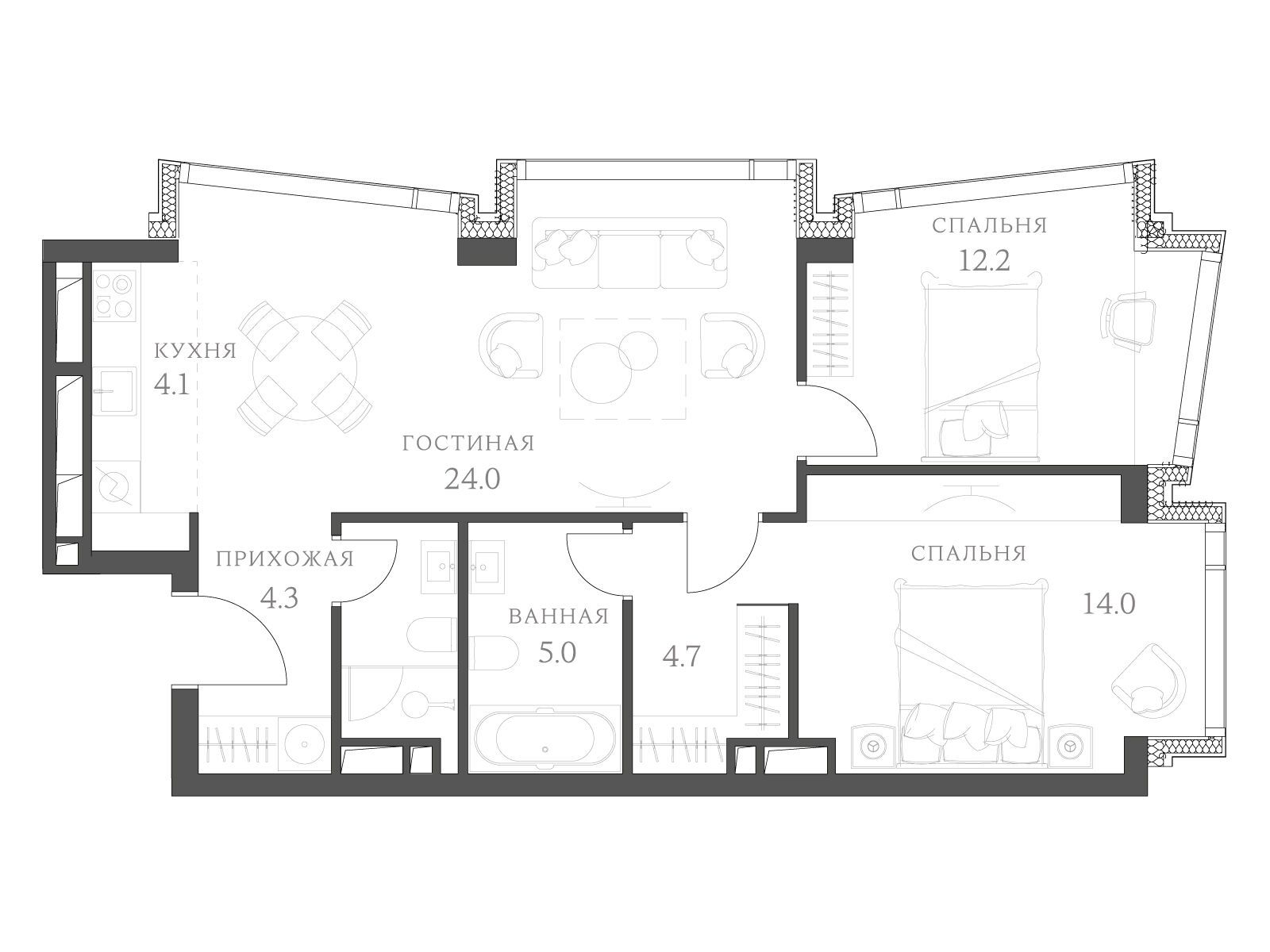 Планировка: 2-комн. квартира 72.00 м² в новостройке Эхэд