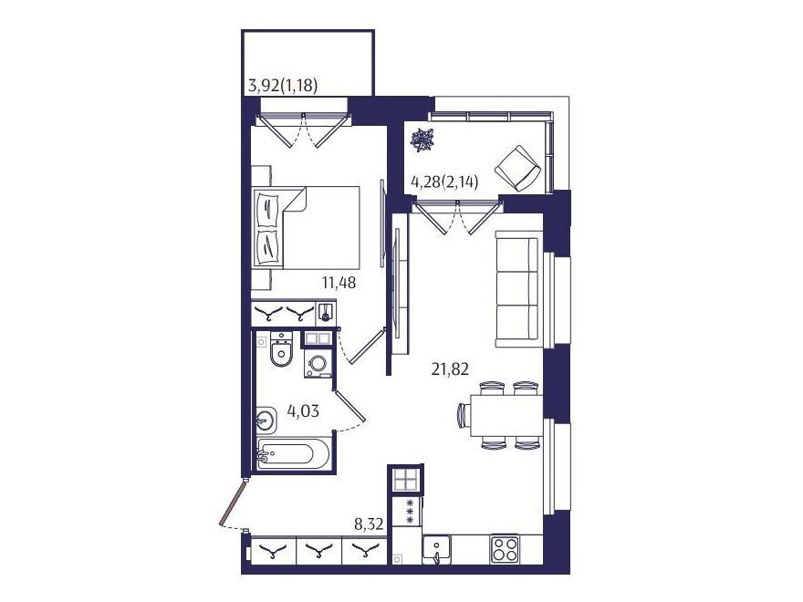Планировка: 1-комн. квартира 48.97 м² в новостройке Ранта Резиденс