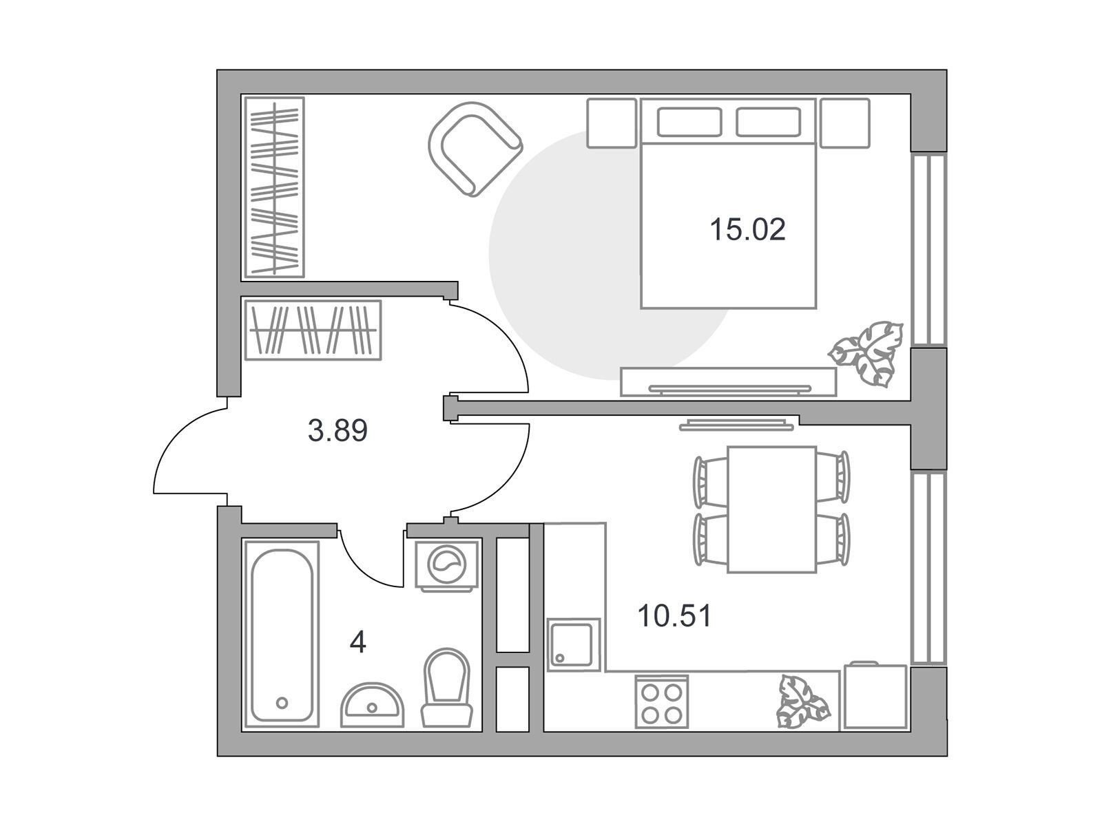 Планировка: 1-комн. квартира 33.42 м² в новостройке Новая Алексеевская роща