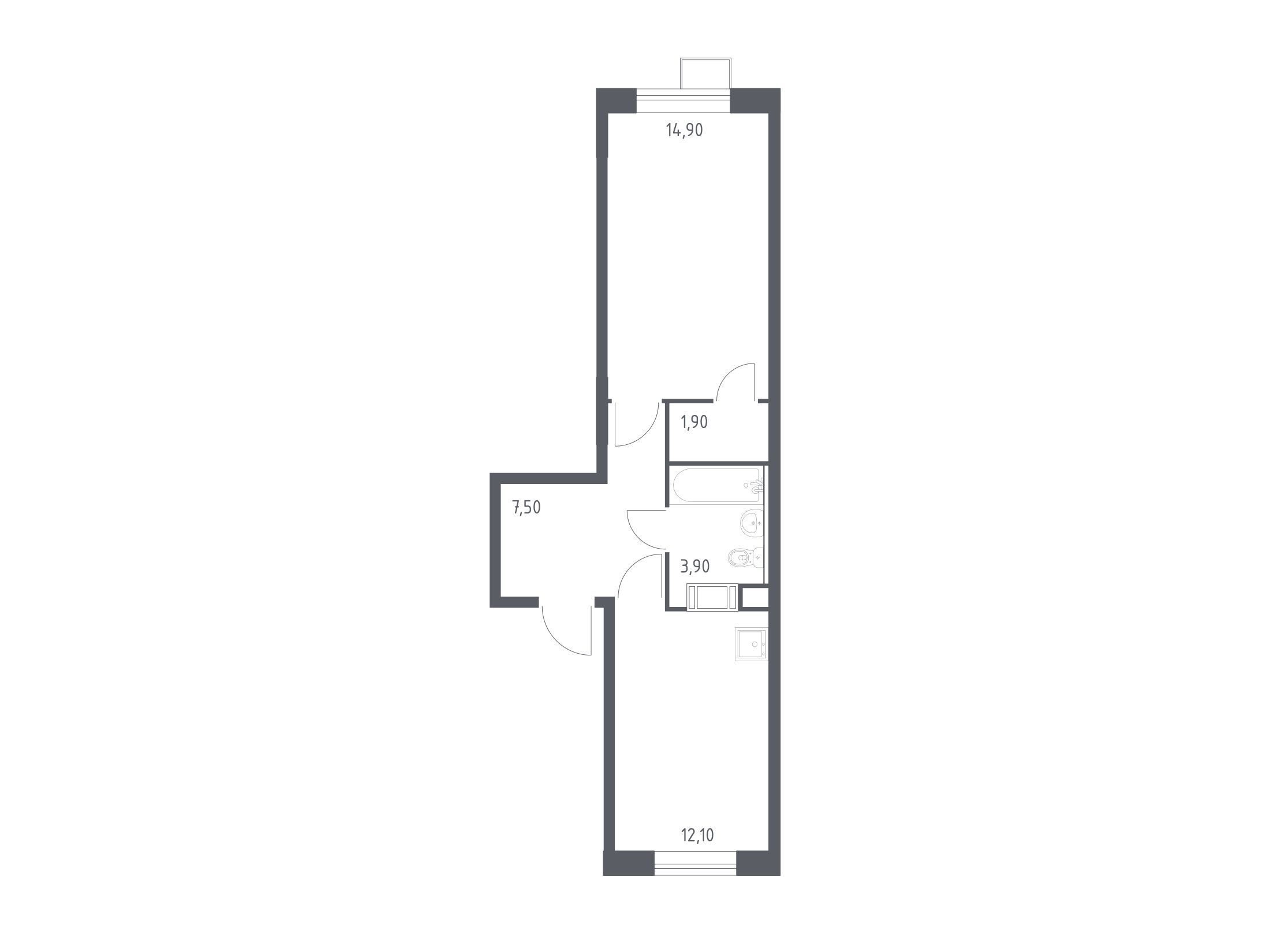Планировка: 1-комн. квартира 40.30 м² в новостройке Цветочные поляны