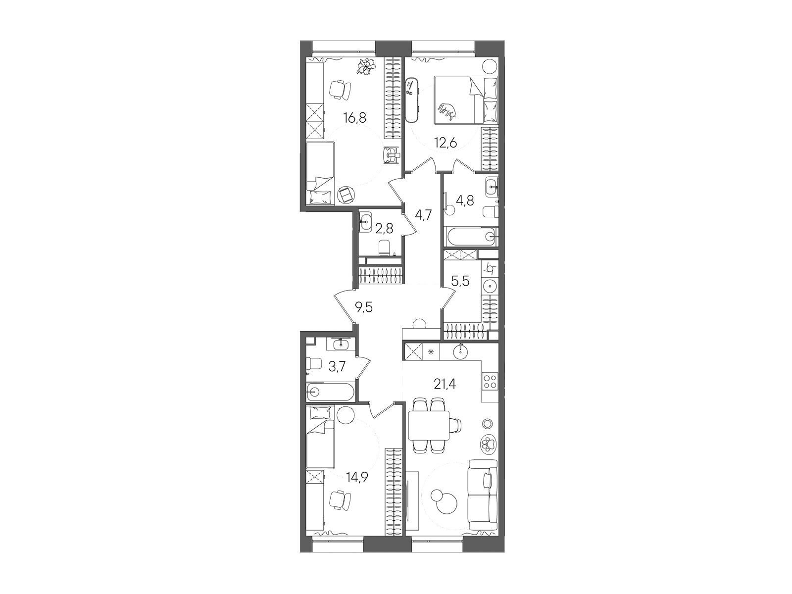 Планировка: 3-комн. квартира 96.70 м² в новостройке Стоун Райз