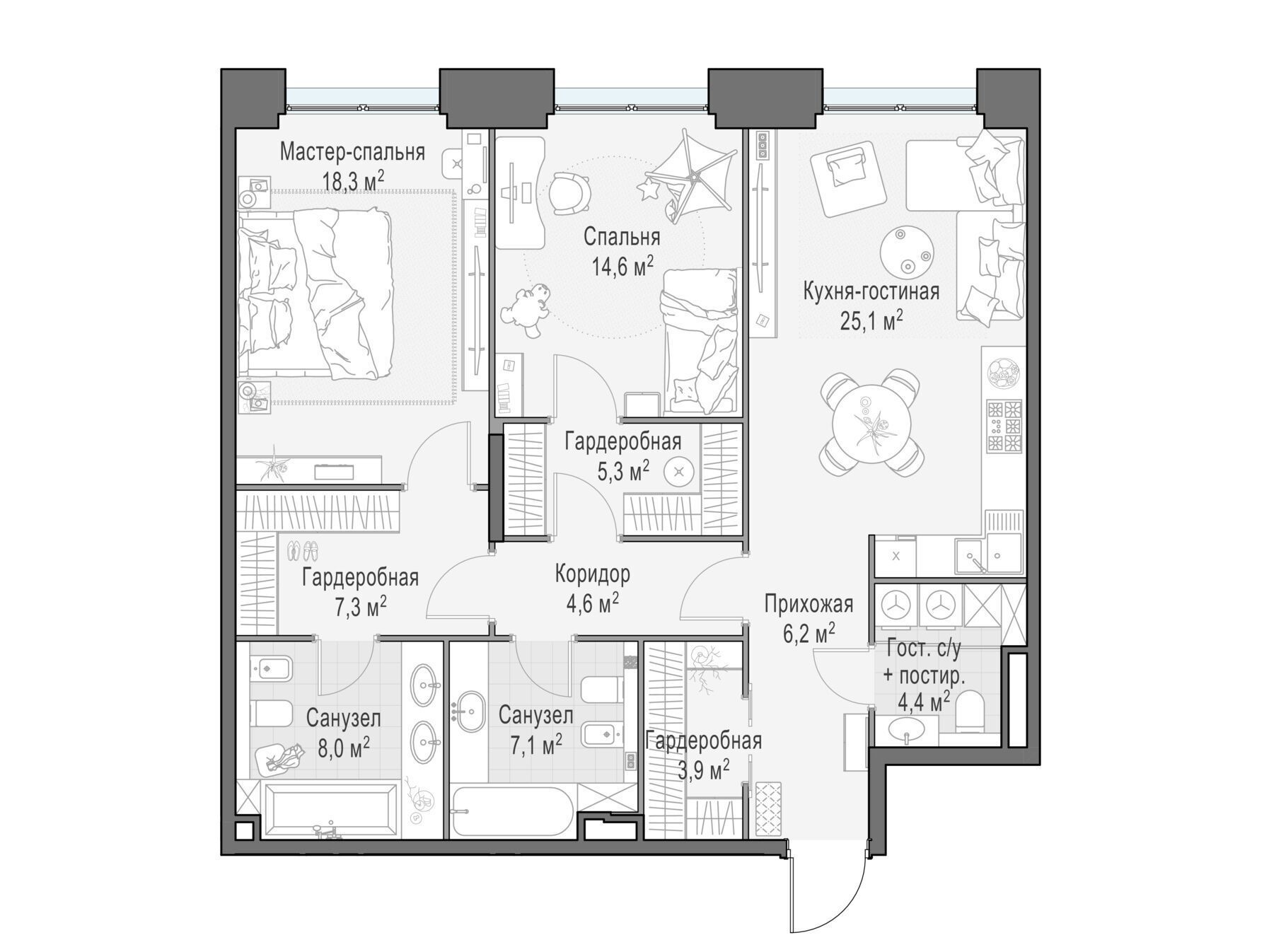 Планировка: 2-комн. квартира 104.80 м² в новостройке Лайф тайм