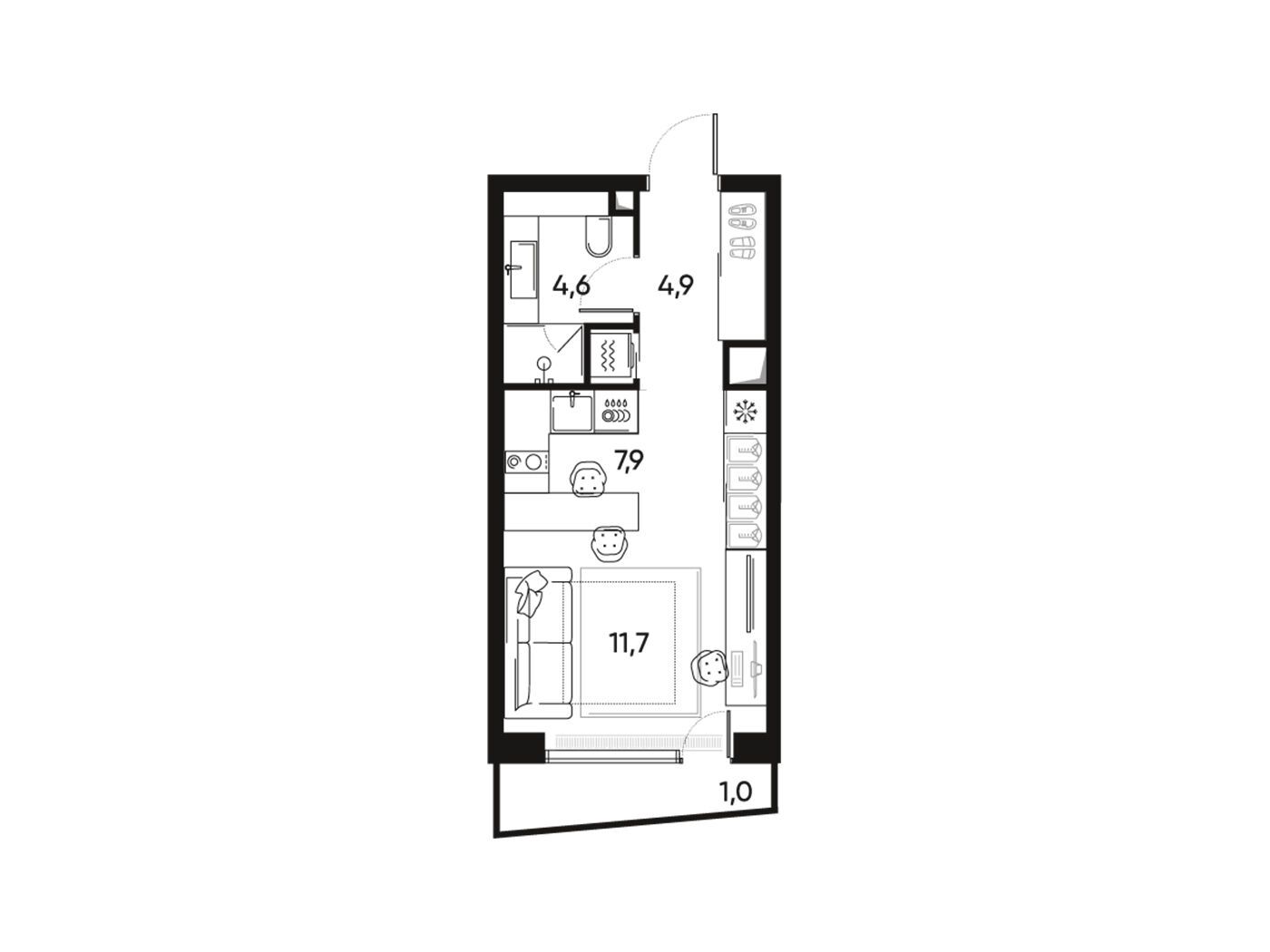 Планировка: 1-комн. квартира 29.70 м² в новостройке ЖК Прайд