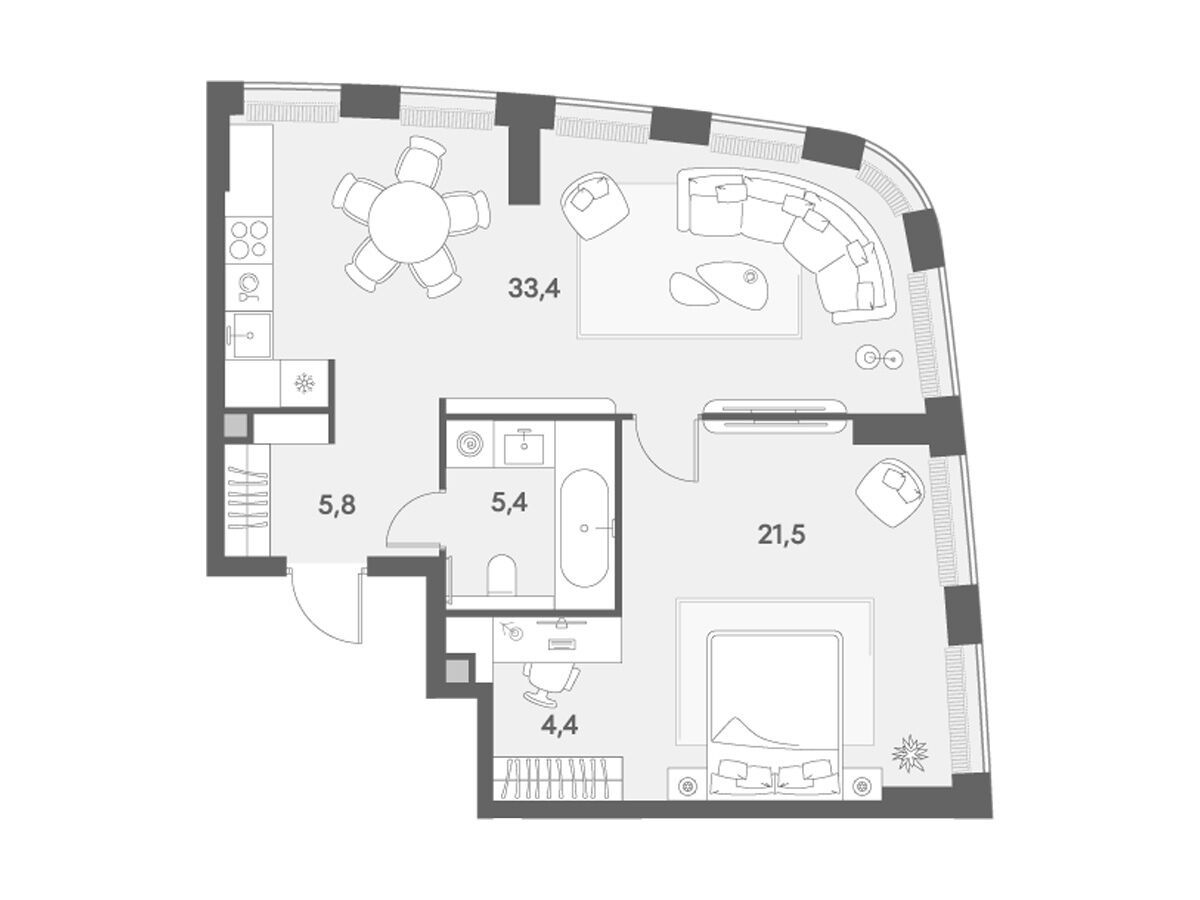 Планировка: 1-комн. квартира 70.50 м² в новостройке Энигмия
