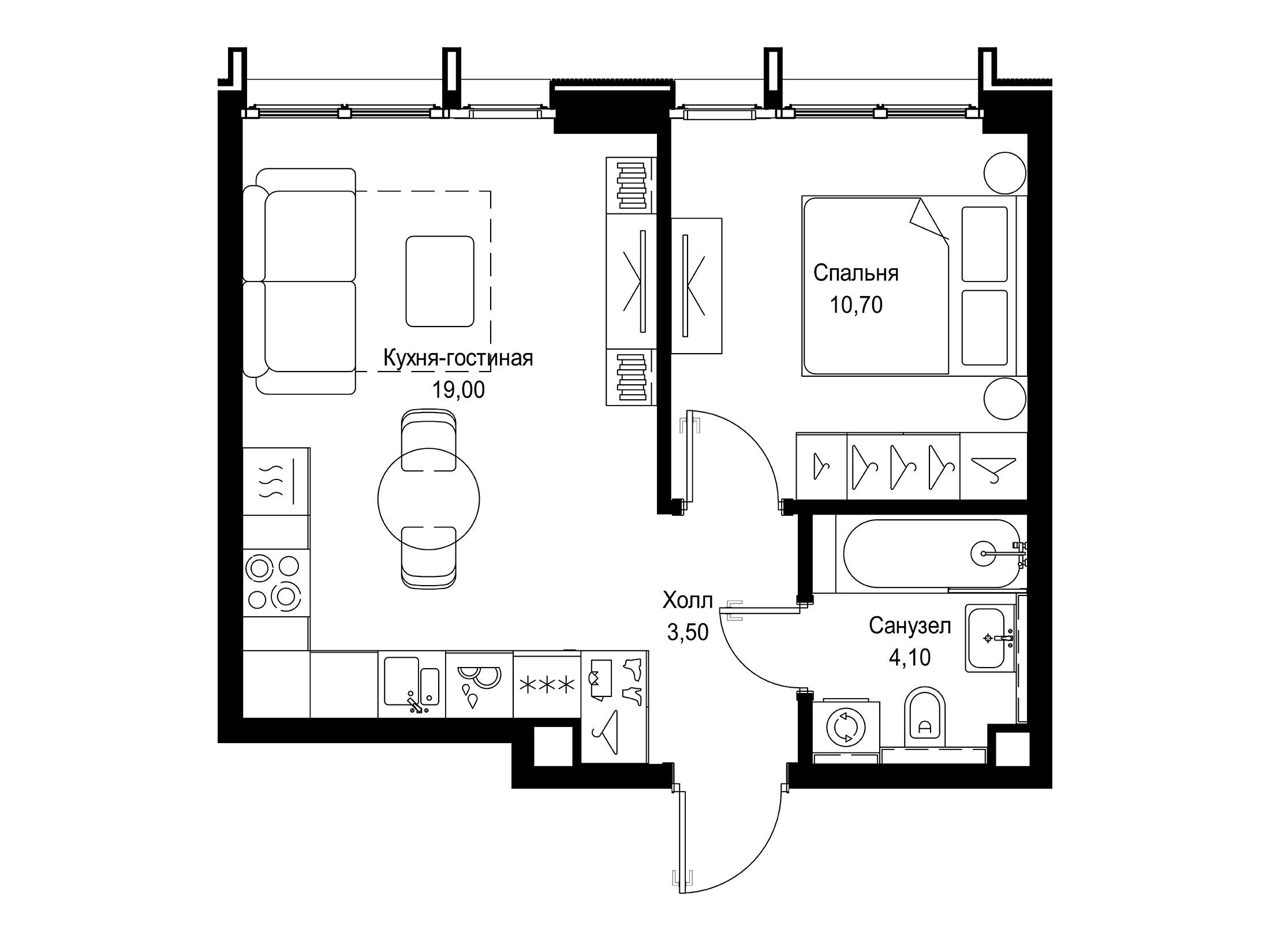 Планировка: 1-комн. квартира 37.30 м² в новостройке Ситидзен