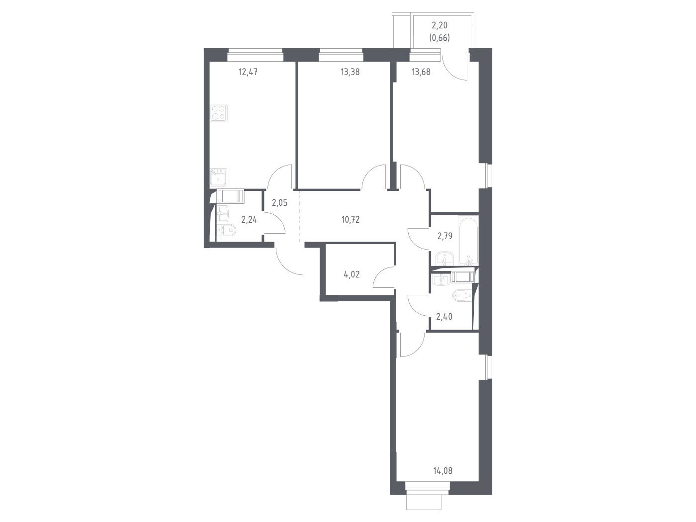 Планировка: 3-комн. квартира 78.49 м² в новостройке ЖК Пятницкие Луга
