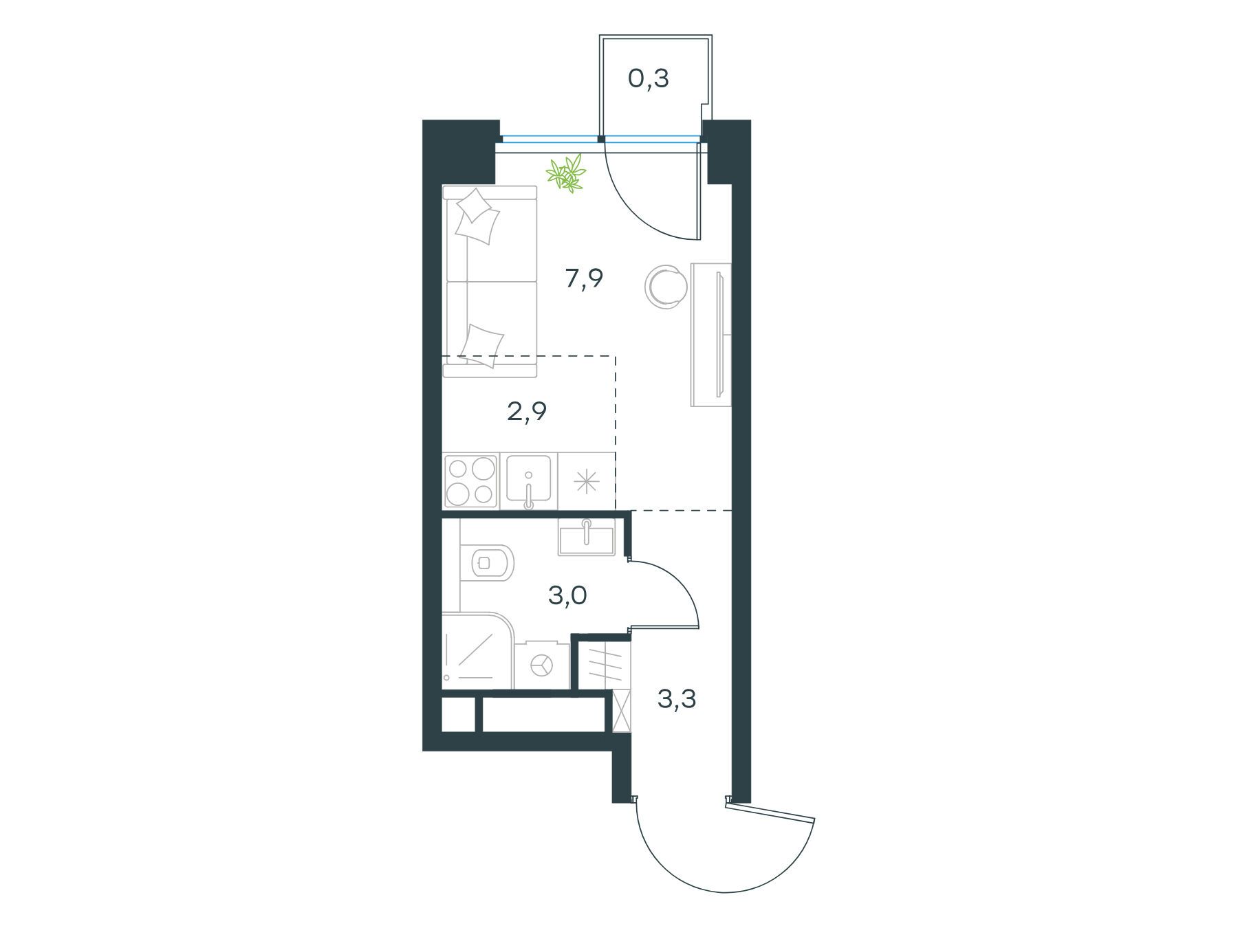 Планировка: Студия 17.40 м² в новостройке Левел Звенигородская