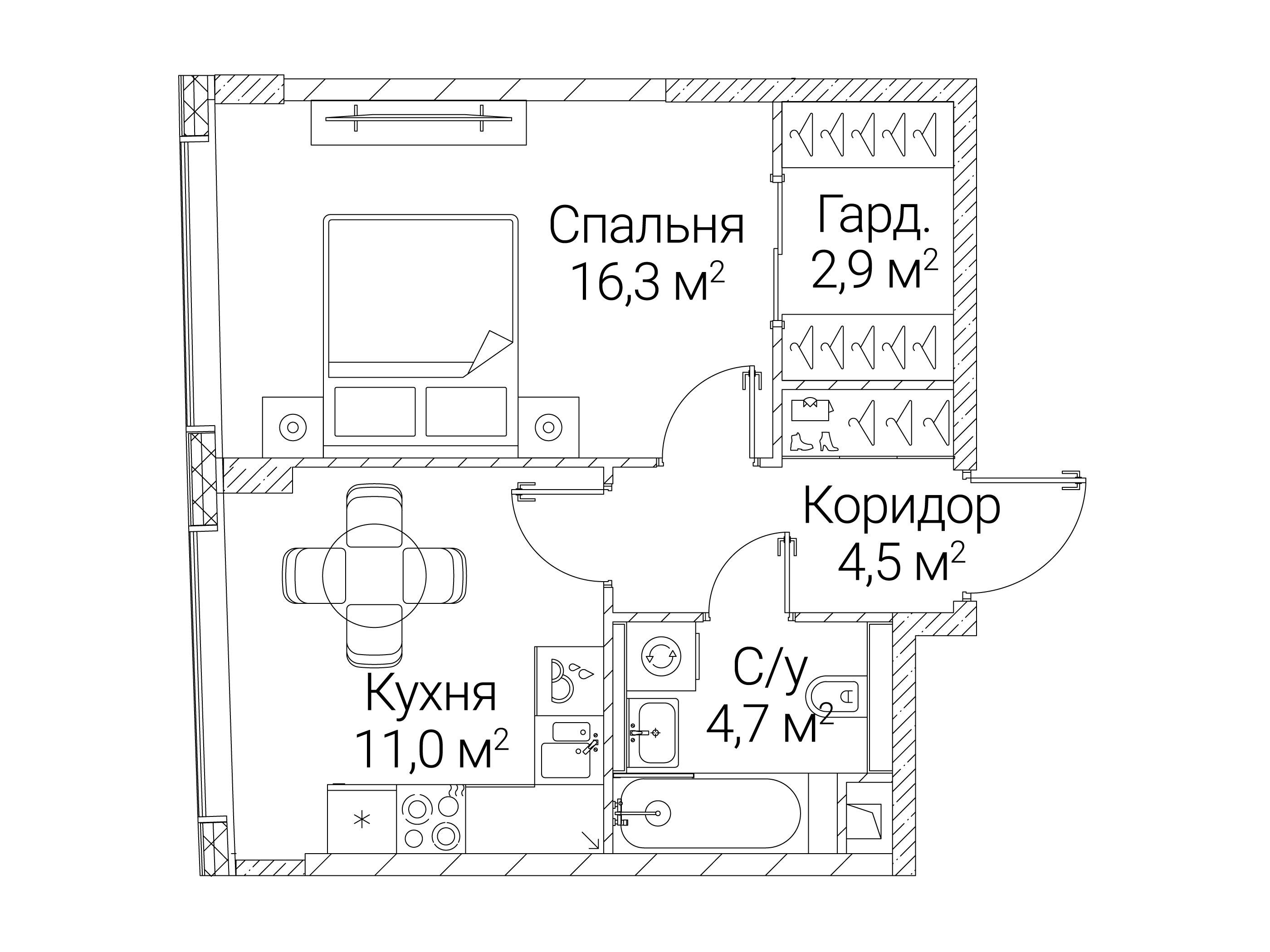 Планировка: 1-комн. квартира 39.40 м² в новостройке Сезар Будущее