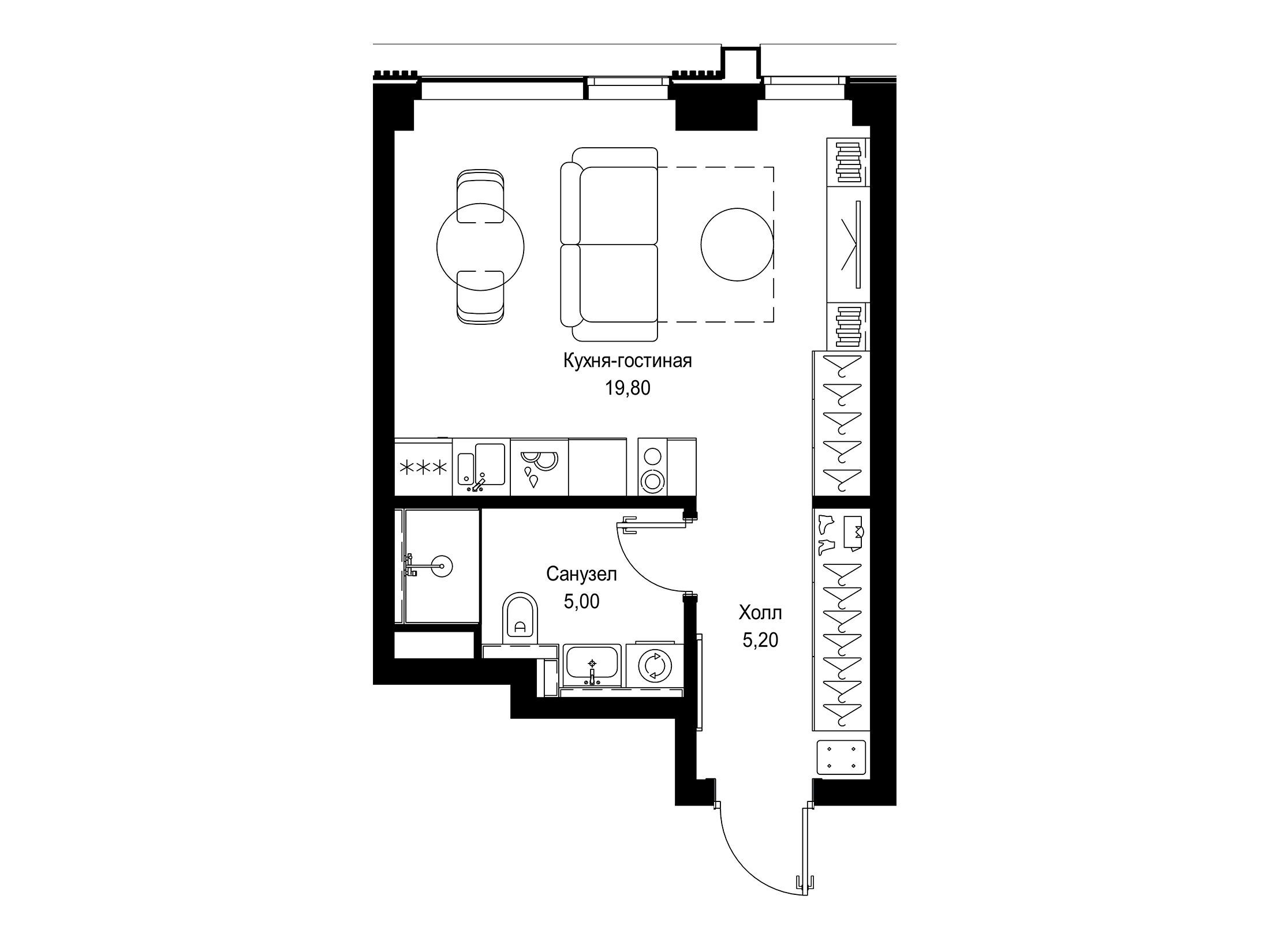 Планировка: Студия 30.00 м² в новостройке Ситидзен