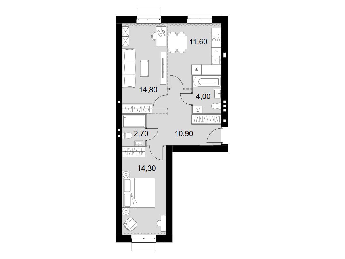 Планировка: 2-комн. квартира 58.30 м² в новостройке Апрелевка Клаб