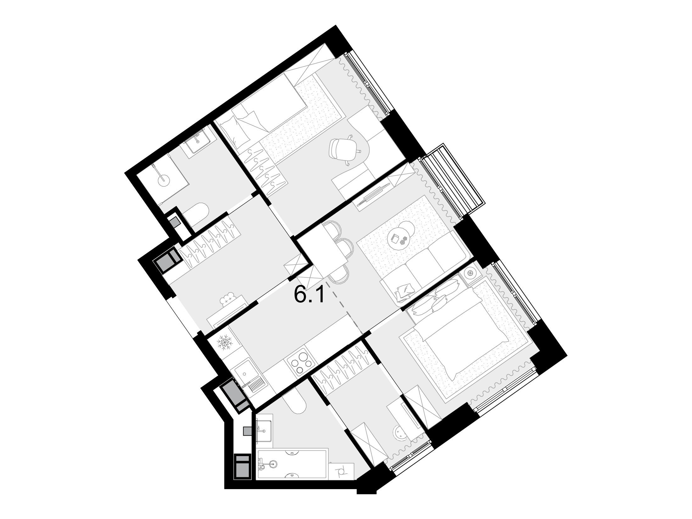 Планировка: 3-комн. квартира 53.10 м² в новостройке Новая Звезда II