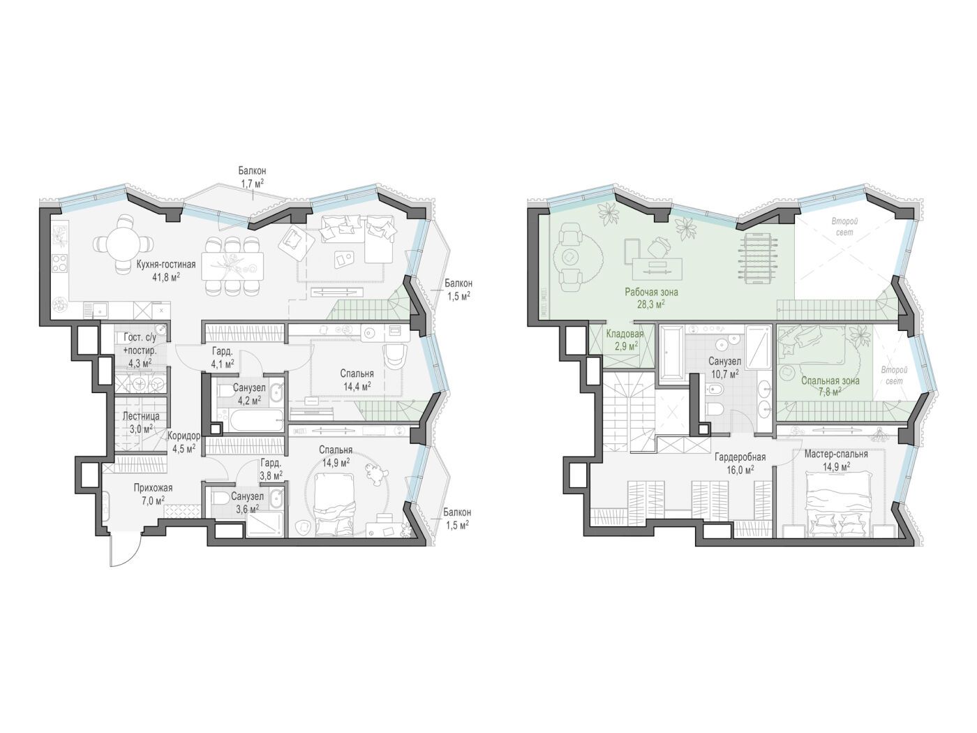 Планировка: 3-комн. квартира 149.90 м² в новостройке Тишинский бульвар