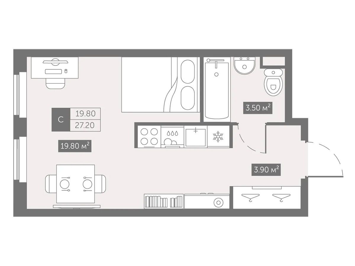 Планировка: Студия 27.20 м² в новостройке Зум на Неве