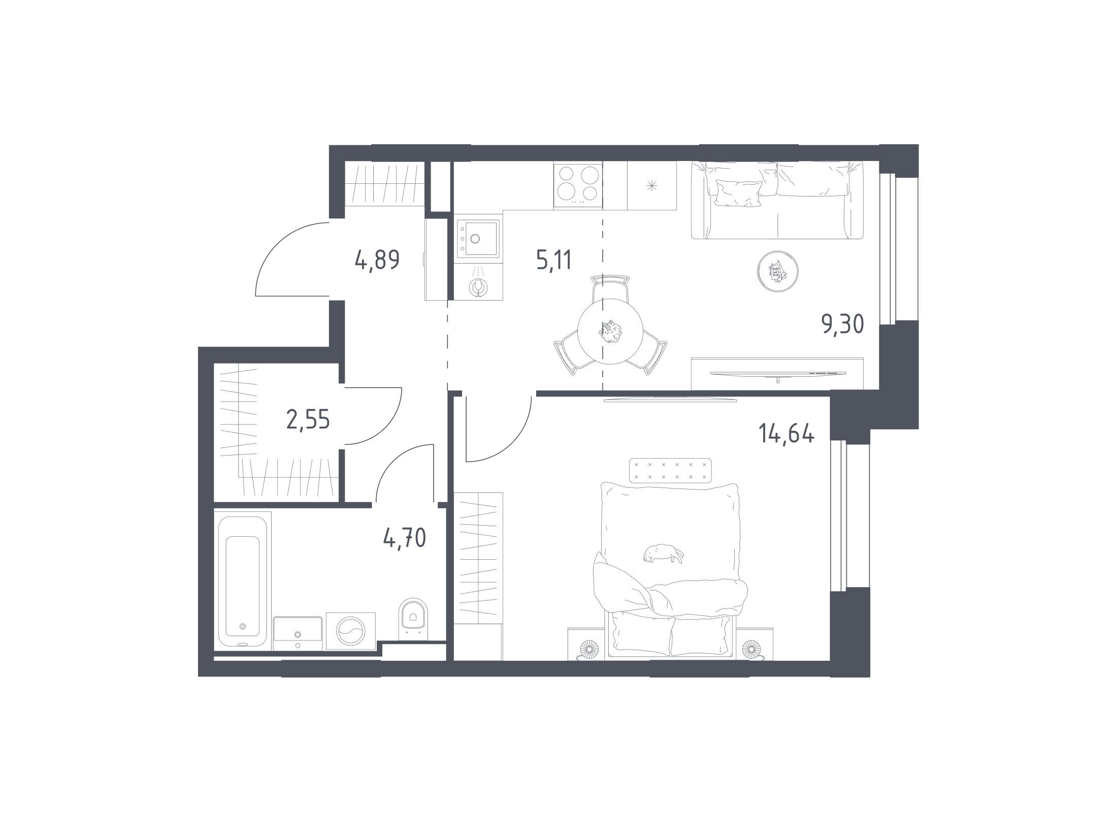 Планировка: 1-комн. квартира 41.19 м² в новостройке Заречье Парк