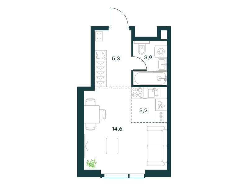 Планировка: Студия 27.00 м² в новостройке Павелецкая Сити