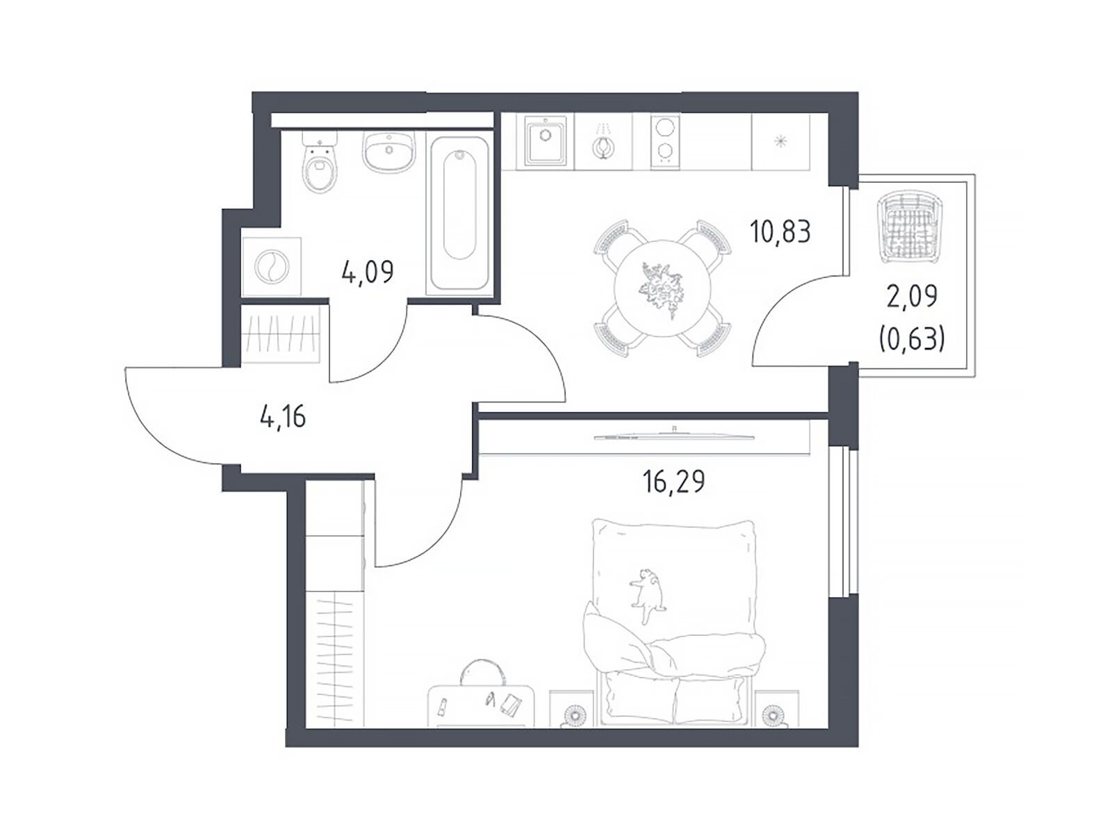 Планировка: 1-комн. квартира 36.00 м² в новостройке Горки Парк
