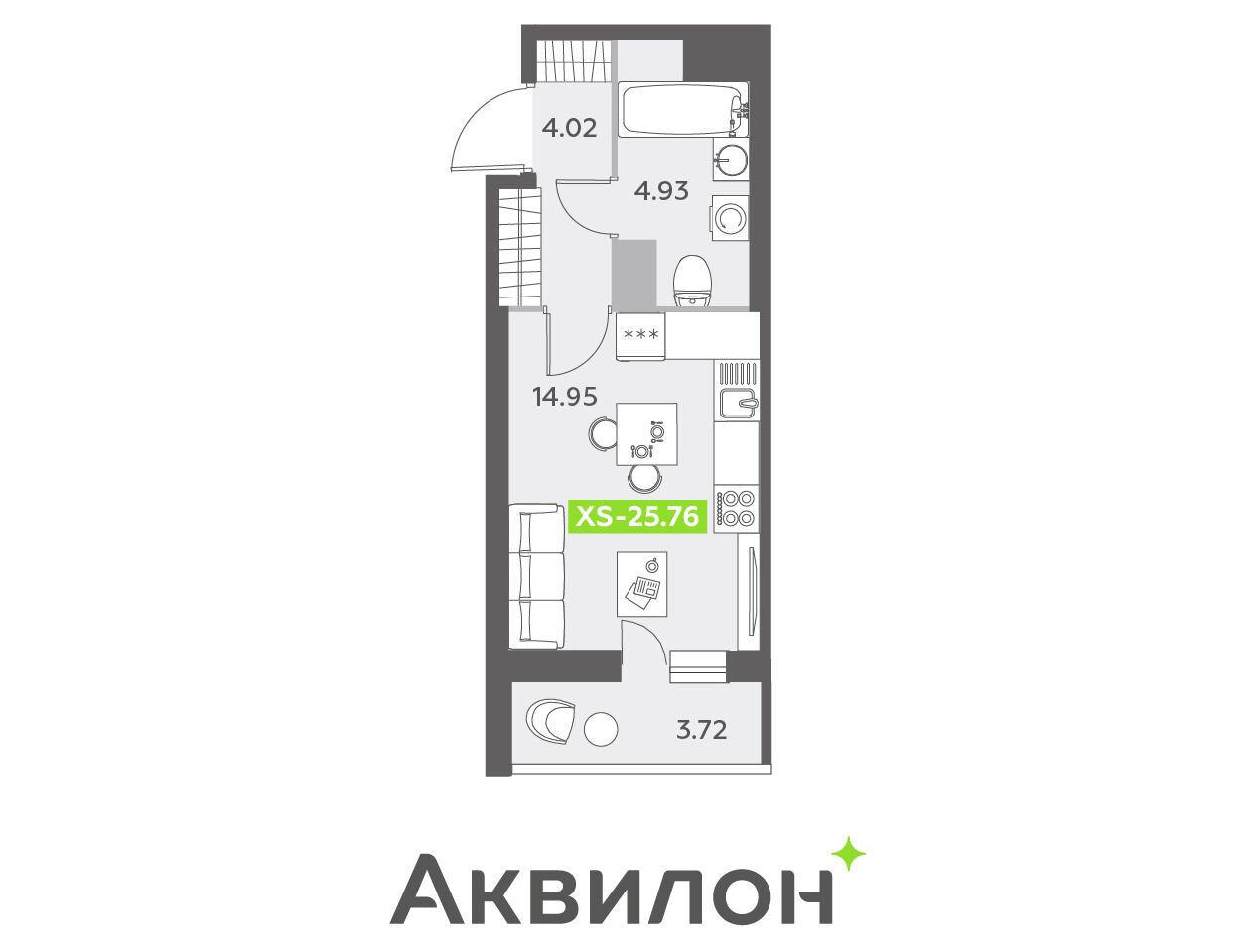 Планировка: Студия 26.30 м² в новостройке Аквилон олл ин 3.0