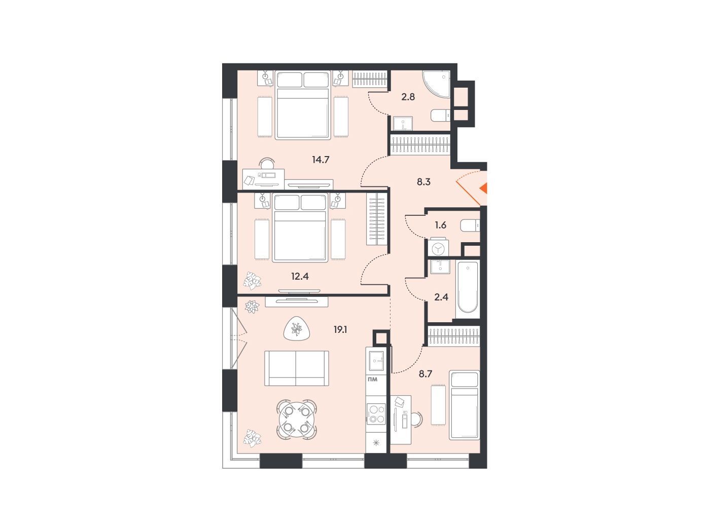 Планировка: 3-комн. квартира 70.00 м² в новостройке Баланс