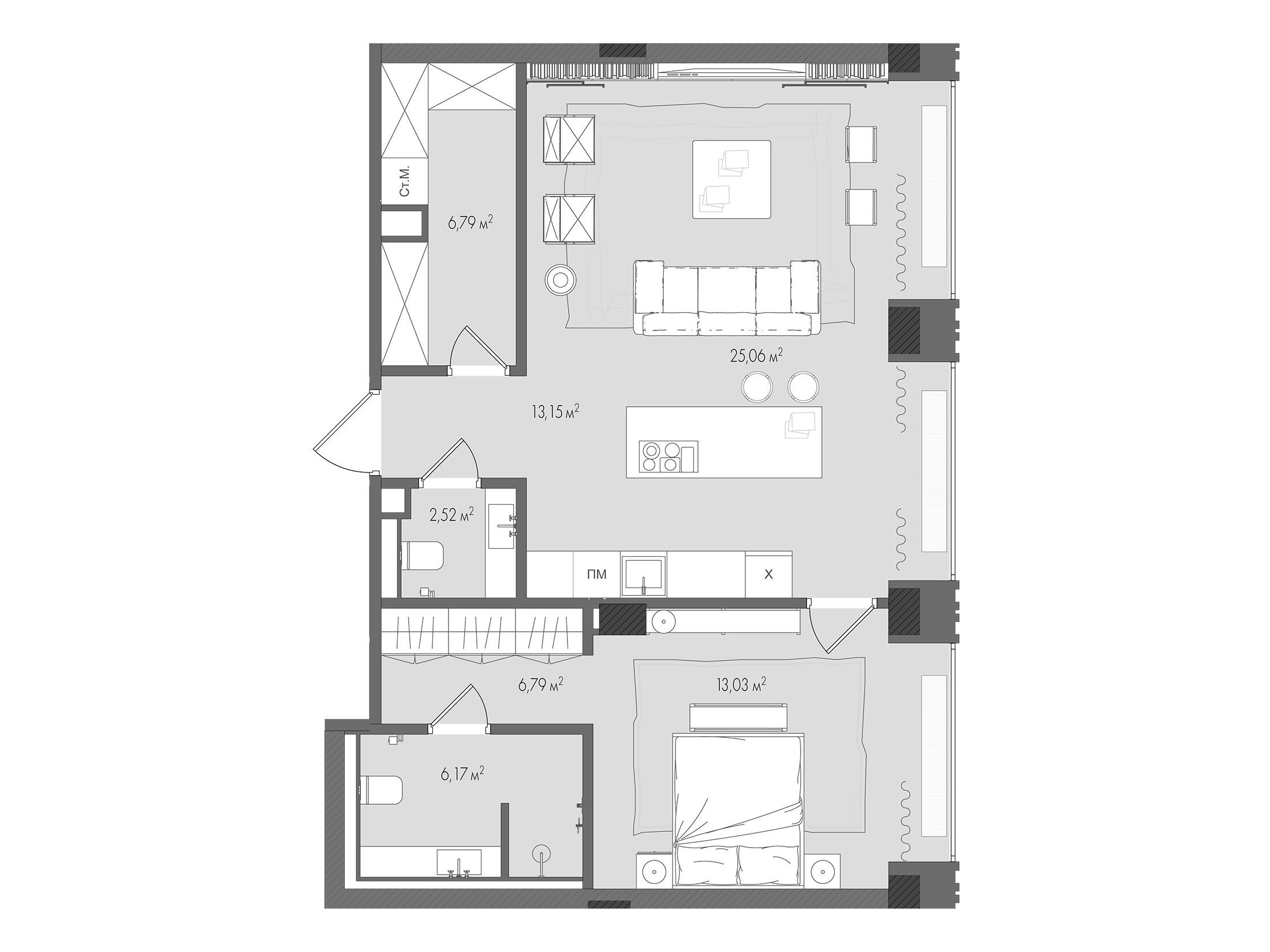 Планировка: 1-комн. квартира 73.50 м² в новостройке ЖК Форум
