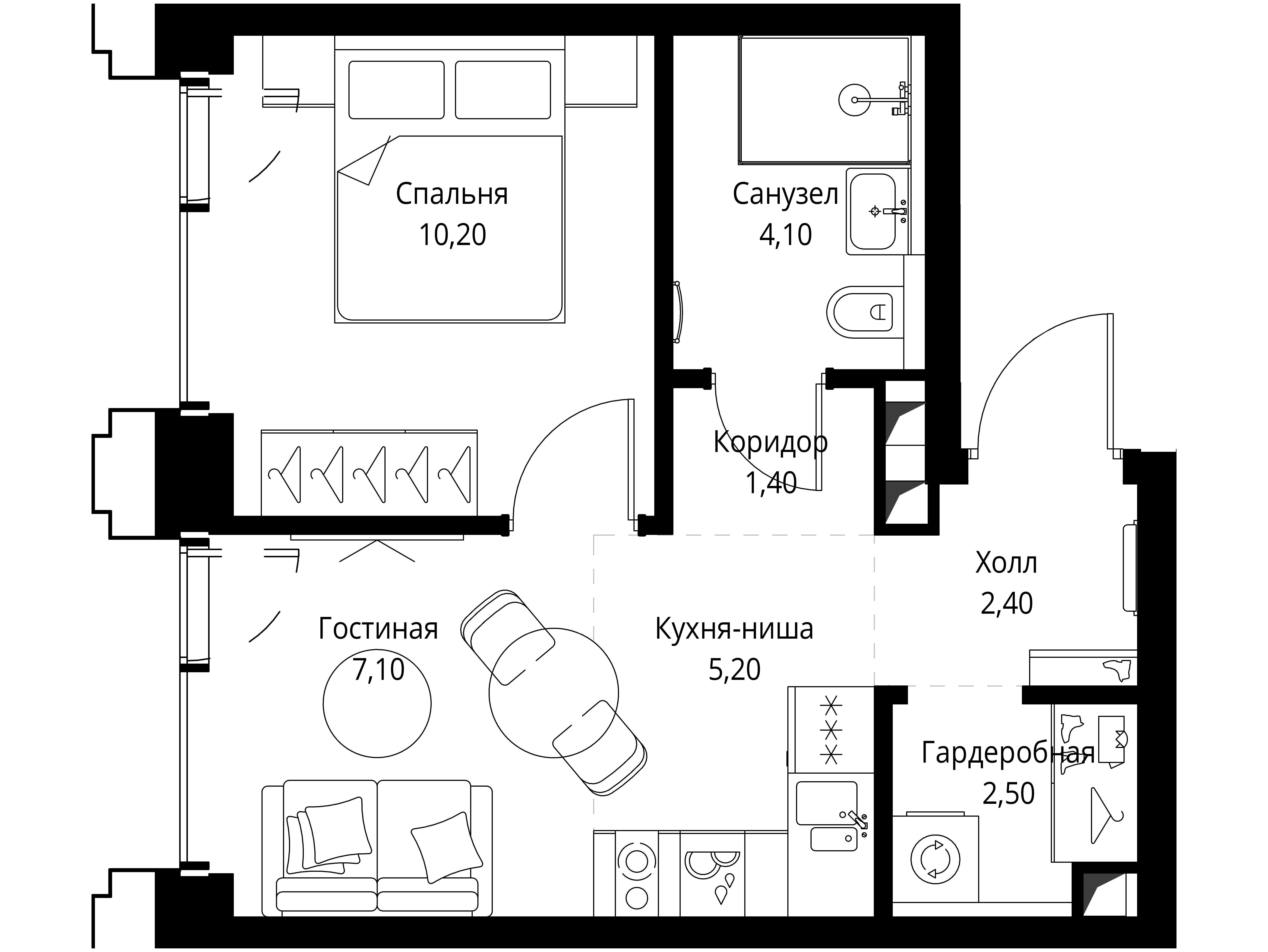 Планировка: 1-комн. квартира 32.90 м² в новостройке ЖК Сет