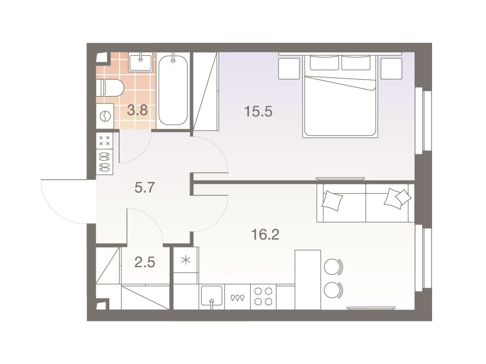 Планировка: 2-комн. квартира 43.70 м² в новостройке ЖК Твелв