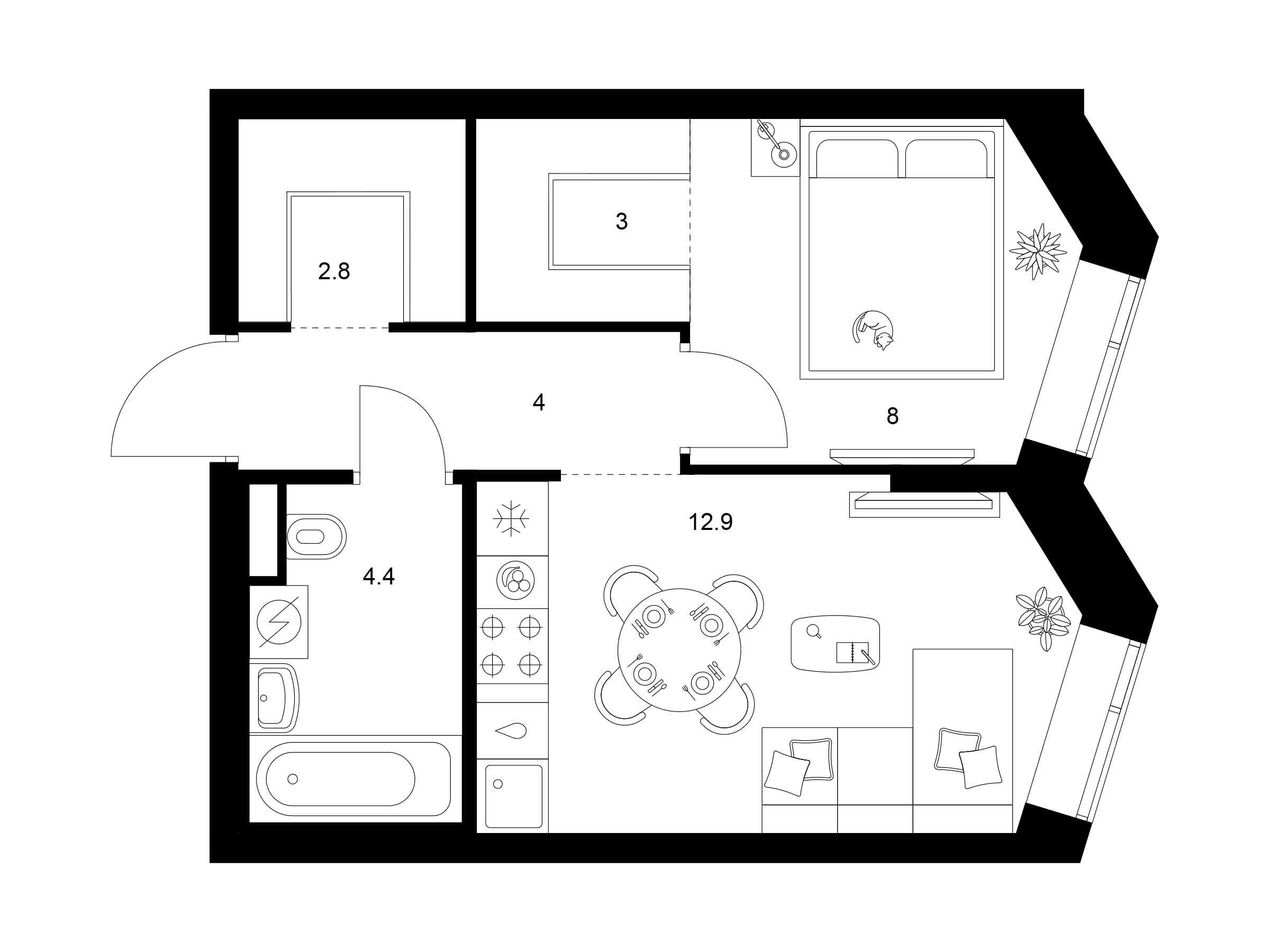 Планировка: 1-комн. квартира 35.10 м² в новостройке Лосиноостровский парк