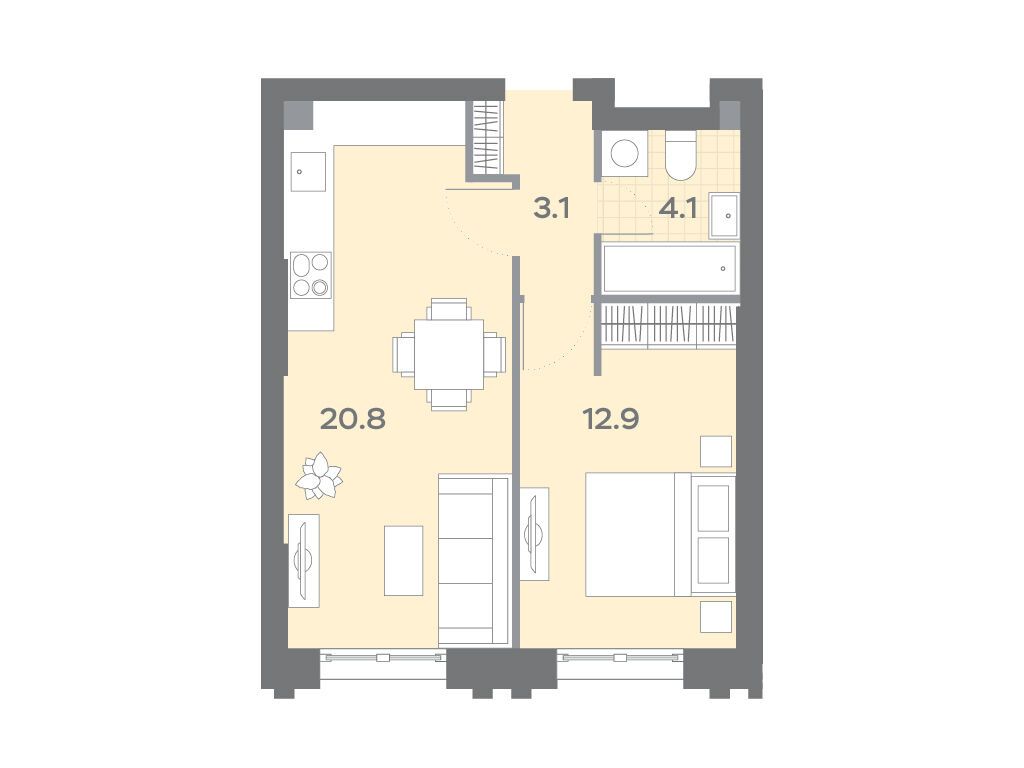 Планировка: 1-комн. квартира 40.90 м² в новостройке ЖК Дмитровское Небо