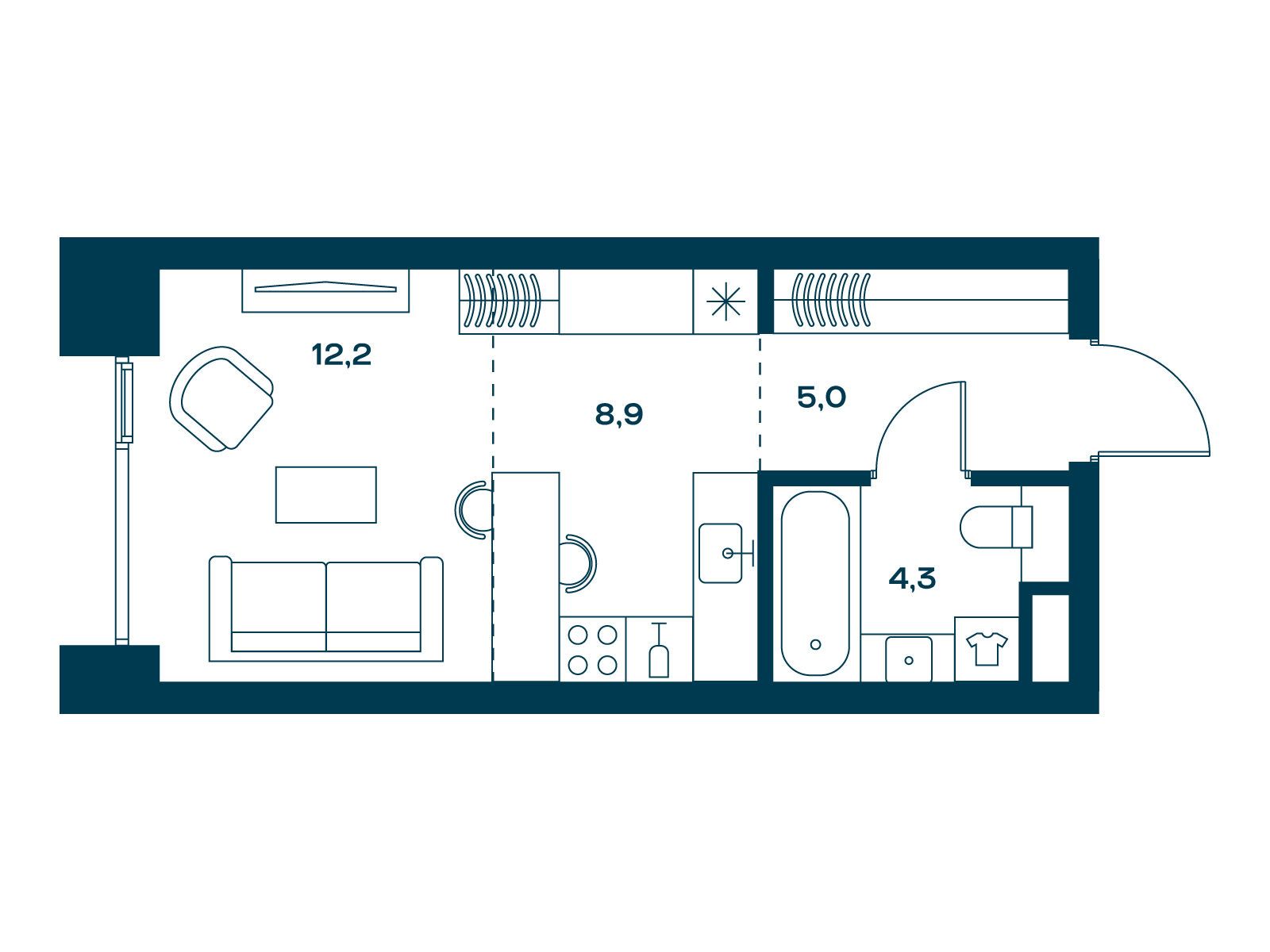 Планировка: Студия 30.40 м² в новостройке Соул